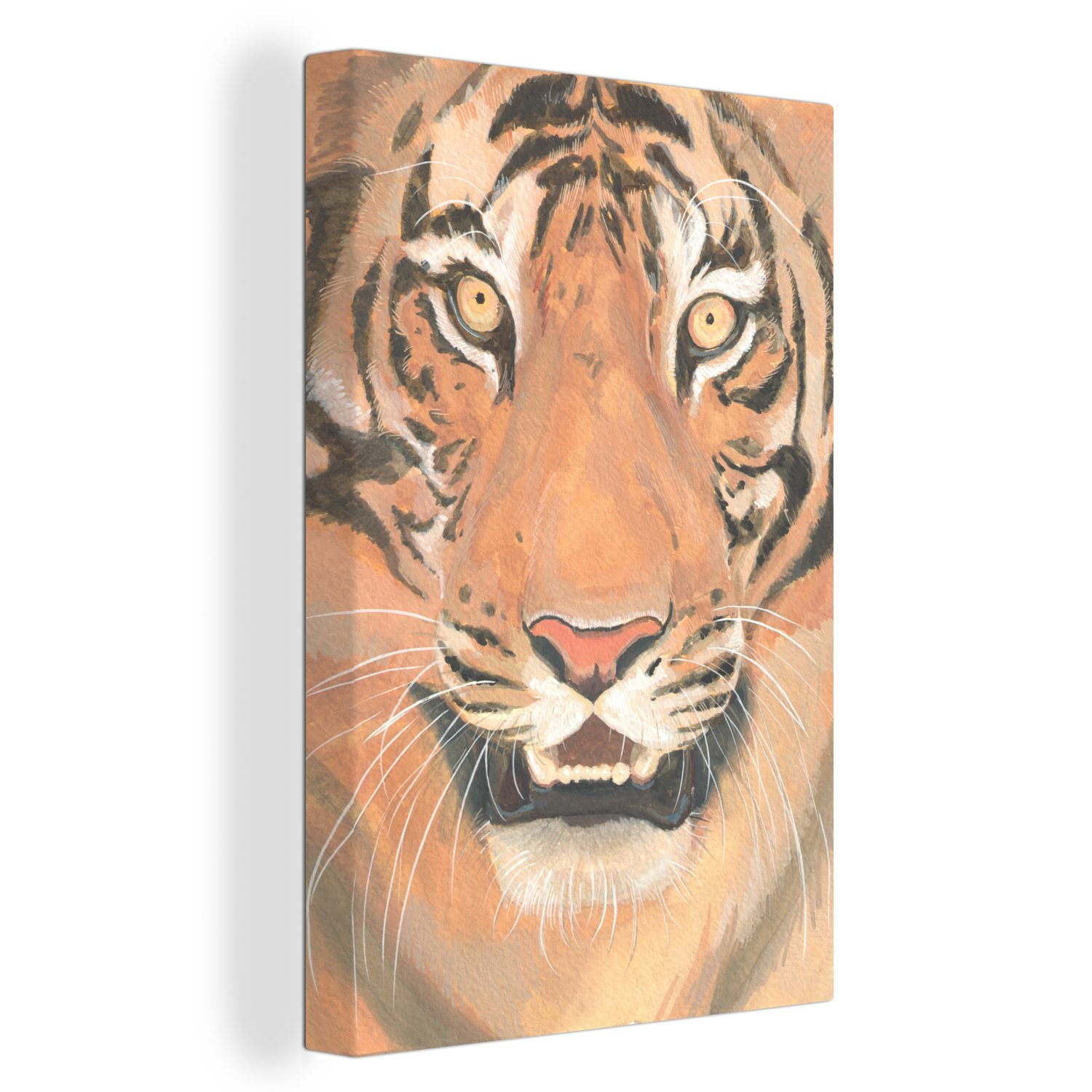 Zackenaufhänger, fertig St), 20x30 Farbe OneMillionCanvasses® - - Leinwandbild Tiger inkl. Leinwandbild bespannt (1 cm Gemälde, Zähne,