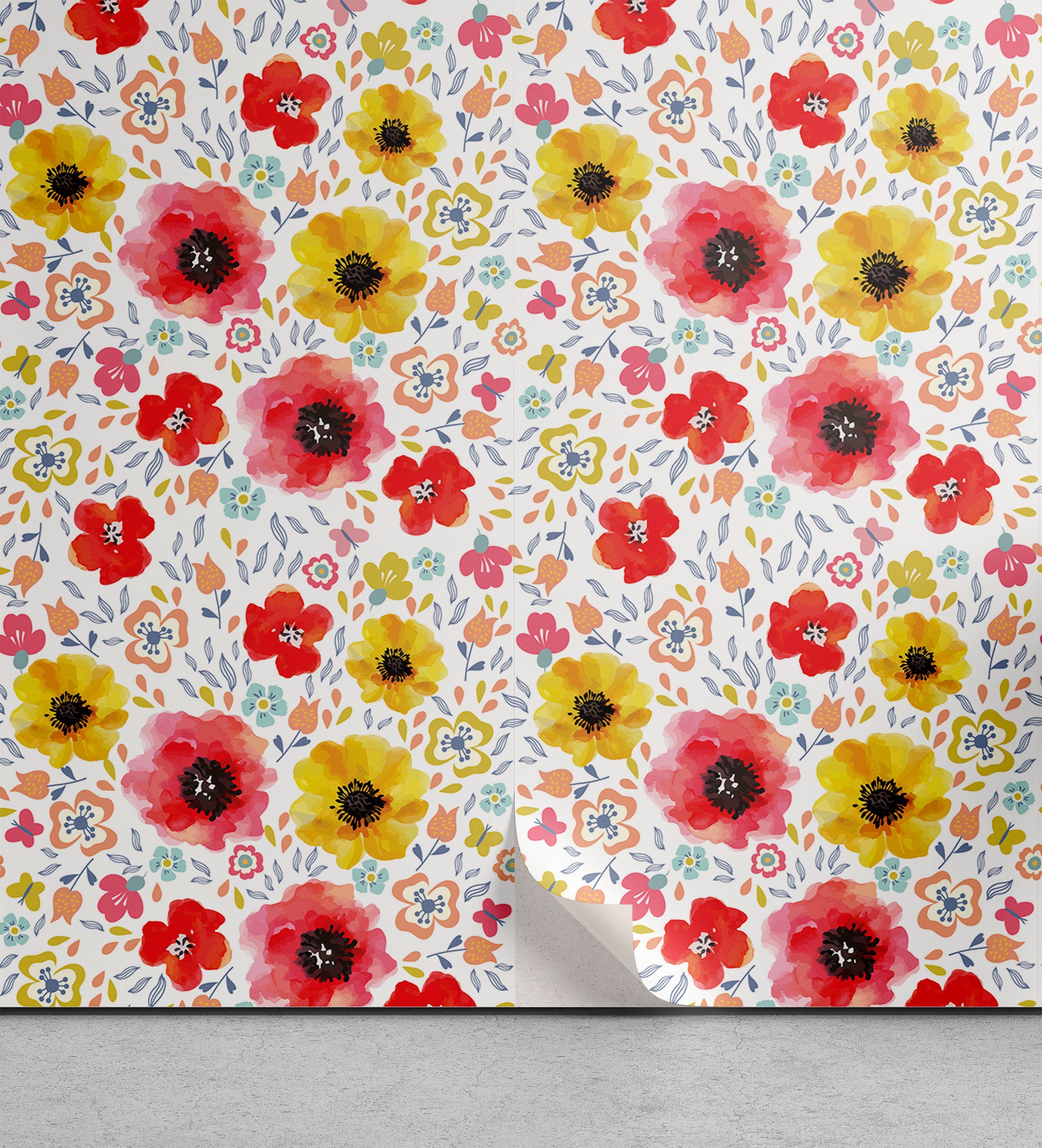 Abakuhaus Vinyltapete selbstklebendes Wohnzimmer Küchenakzent, Blume Frühling Mohnblumen-Kunst