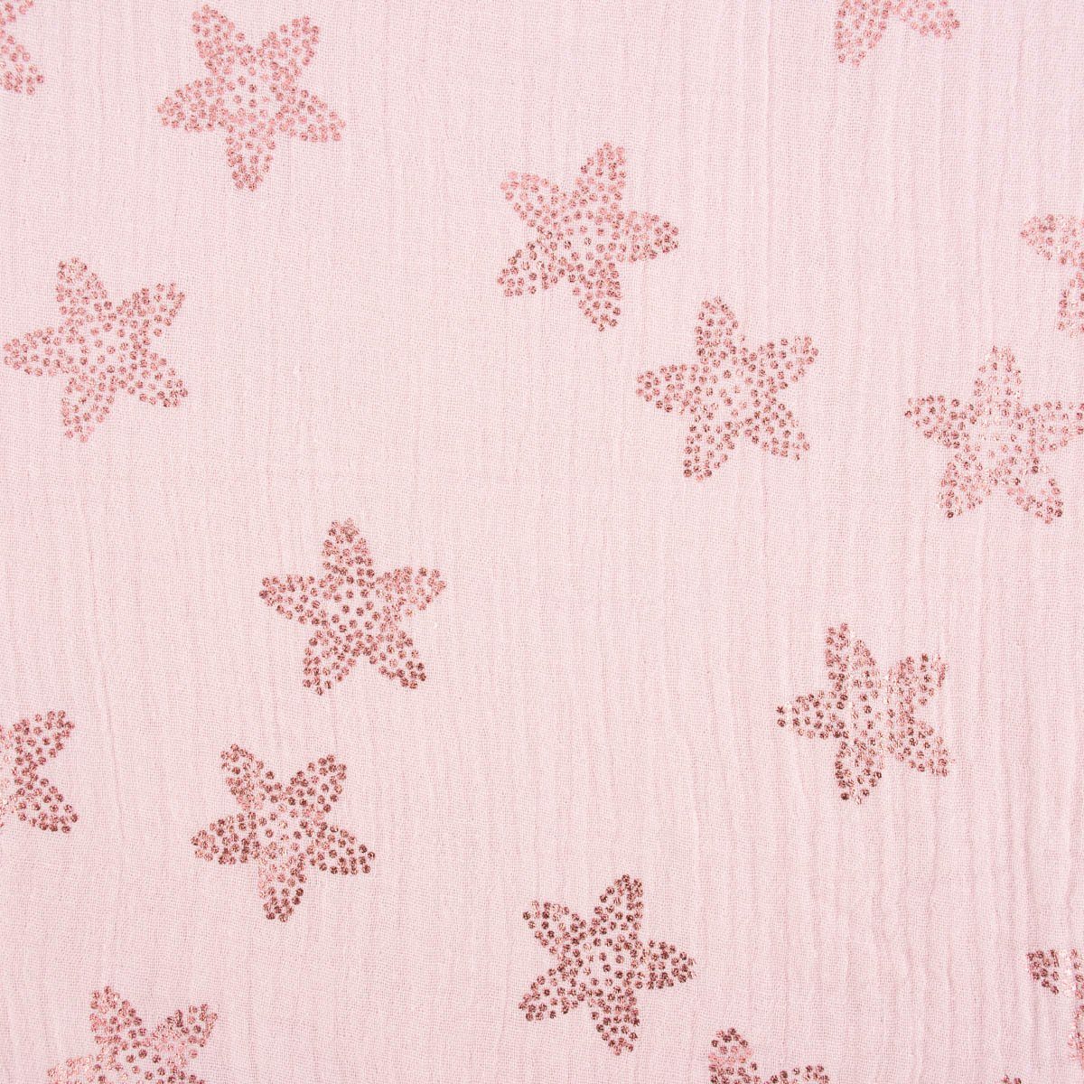 Rico Design Stoff Bekleidungsstoff Meterware Krinkel MusselKirschblüten rosa metallic, mit Metallic-Effekt