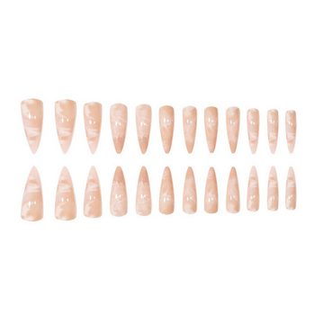 YRIIOMO Kunstfingernägel vierundzwanzigEinfache tragbare Nägel mit Marmormuster, lange, spitze, Nägel, künstliche Nägel, Maniküre-Aufkleber, Nagelflicken