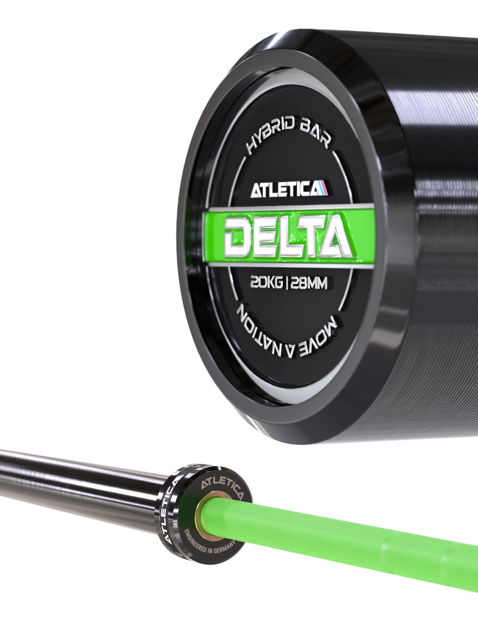 ATLETICA Langhantelstange Langhantel, Delta, Electric Green, 20 kg, IPF- & IWF-Markierungen