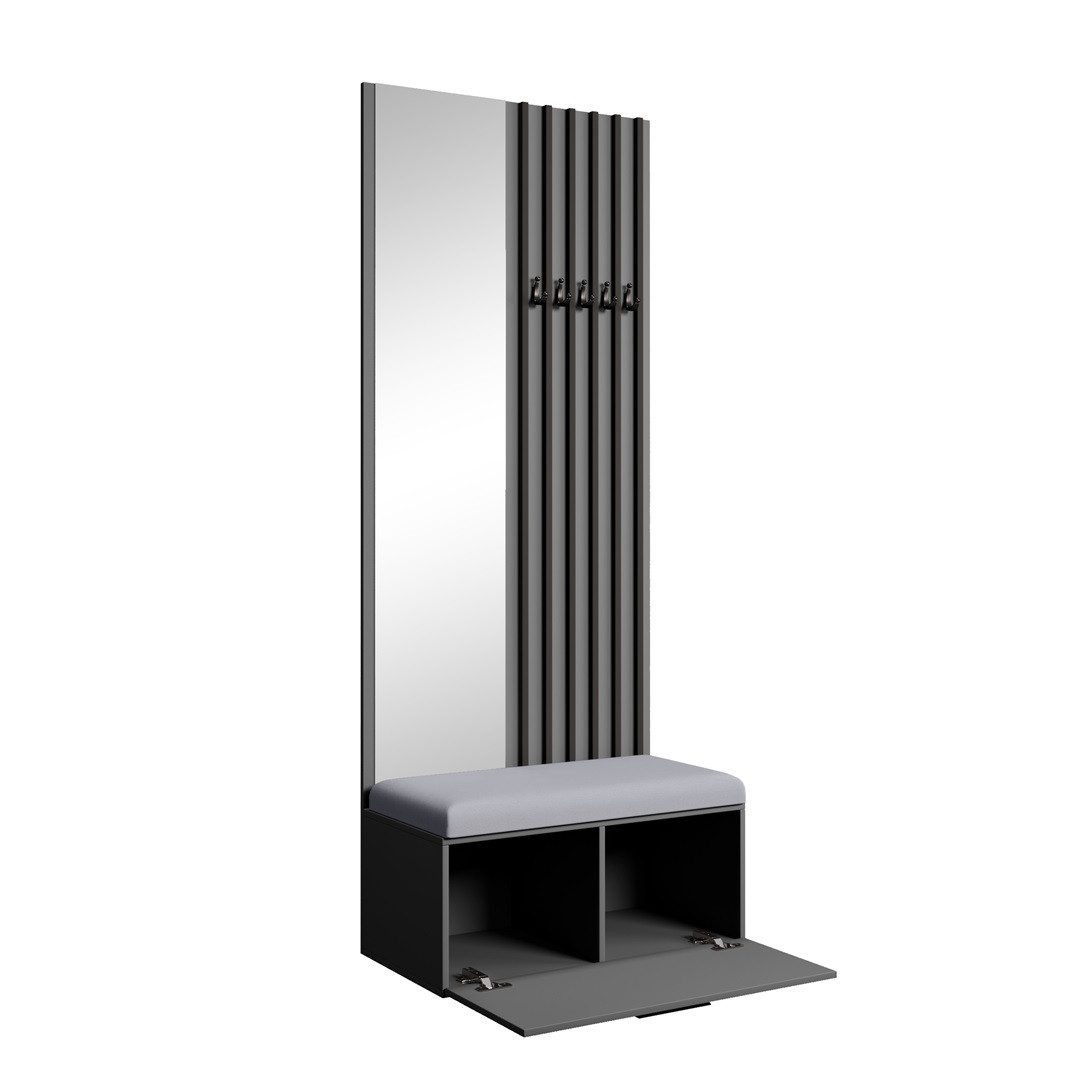 Beautysofa Garderobenschrank mit Lamellen, Spiegel und Kleiderhaken MARGARET II mit Verschließbarer Schuhschrank