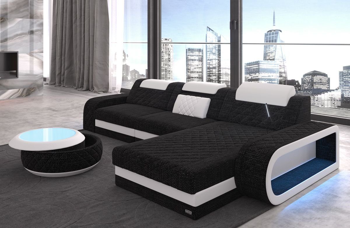 Sofa Dreams Ecksofa Stoffsofa Polstercouch Berlin L Form Stoff Sofa Couch, mit LED, wahlweise mit Bettfunktion als Schlafsofa, Designersofa, Eckcouch