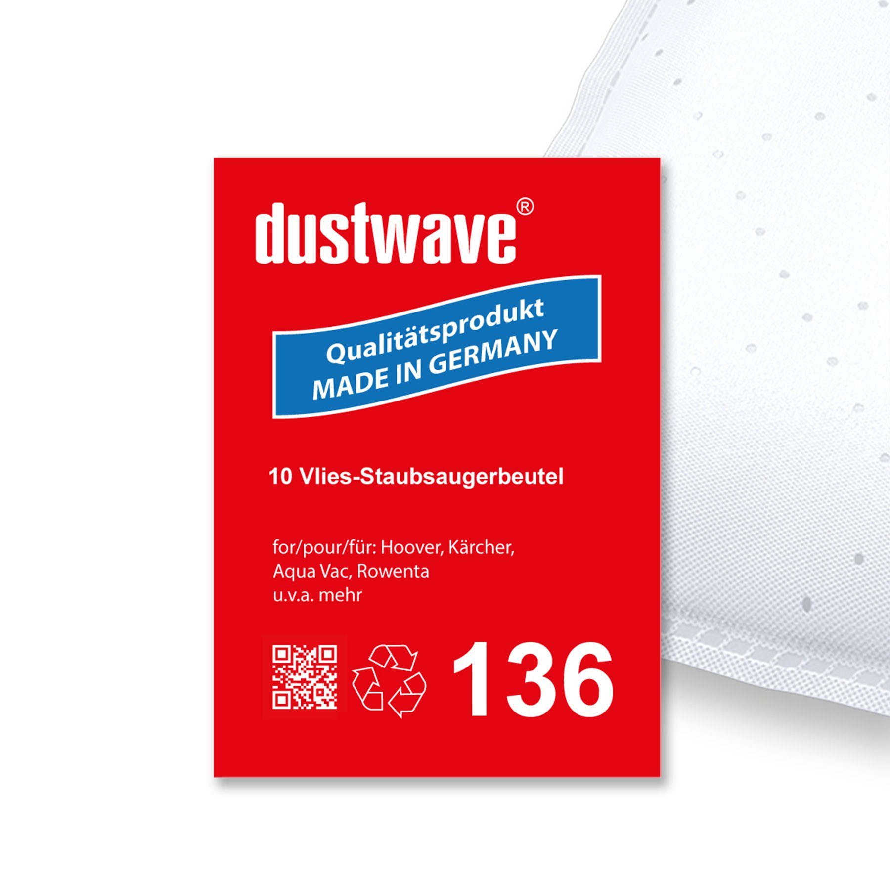 Dustwave Staubsaugerbeutel Sparpack, passend für De'Longhi XTC 12 E - Compacto, 10 St., Sparpack, 10 Staubsaugerbeutel + 1 Hepa-Filter (ca. 15x15cm - zuschneidbar)