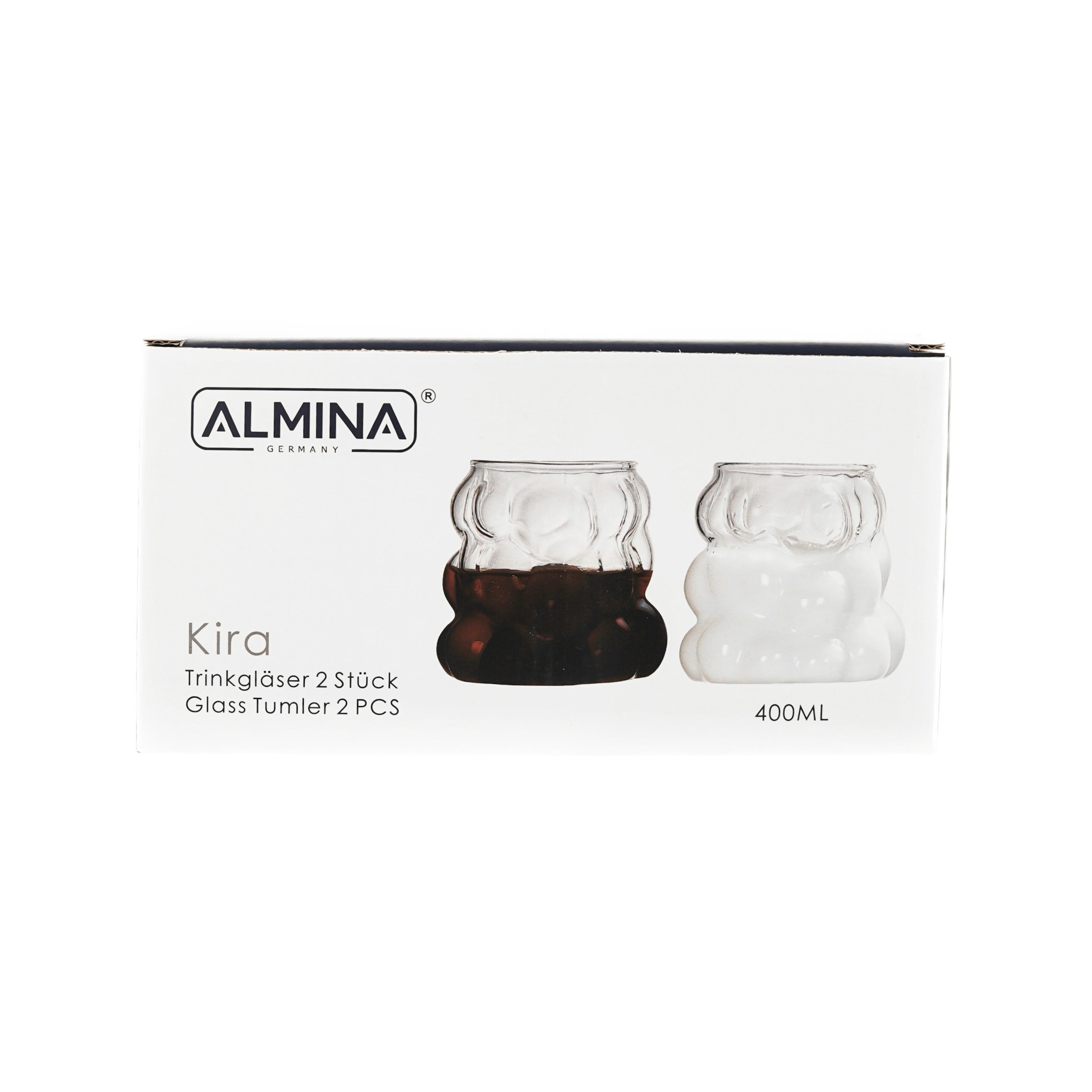 Almina Gläser-Set 400 ml Bubble Gläser Transparent Wassergläser Hitzebeständig, 2-tlg.