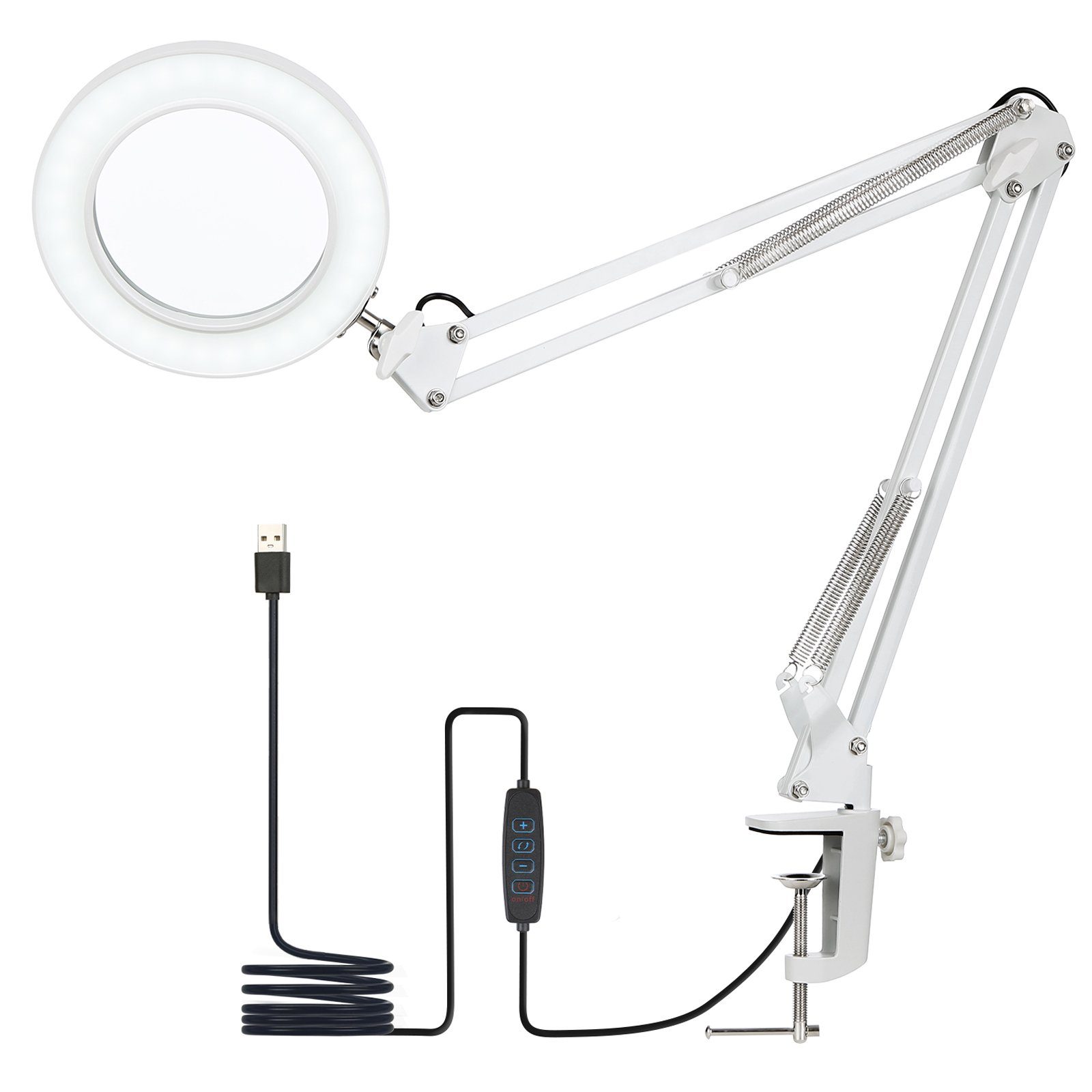 cocosity Lupenbrille Flexible Klemm-Tischleuchte mit 8-facher Lupe zum Arbeiten und Lernen, Flexibel, zum Anklemmen, 8-fach, 3 Farbmodi, 10 Helligkeitsstufen