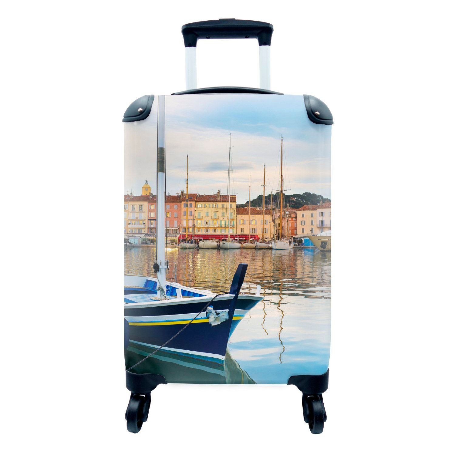 MuchoWow Handgepäckkoffer Blick auf den Hafen von Saint Tropez in Frankreich, 4 Rollen, Reisetasche mit rollen, Handgepäck für Ferien, Trolley, Reisekoffer
