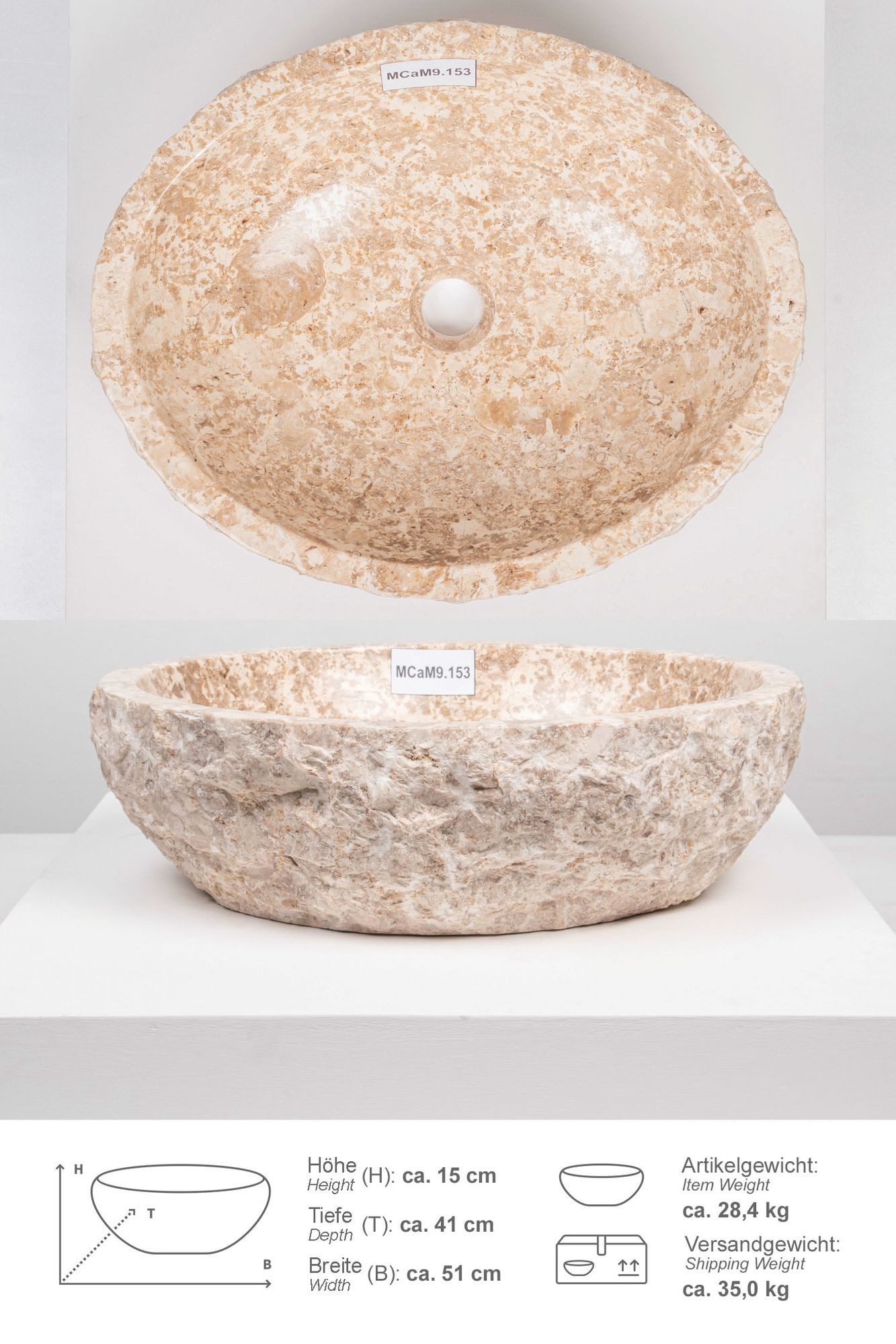 wohnfreuden Aufsatzwaschbecken Erosi Marmor Waschbecken 50 cm creme (Kein S günstig online kaufen