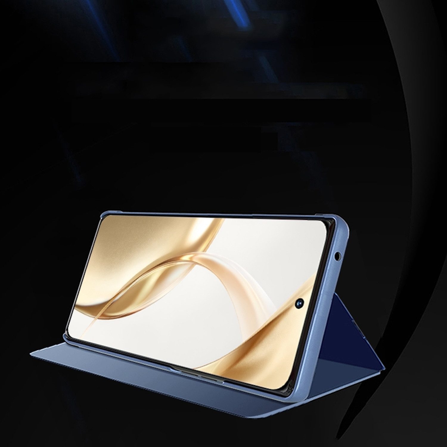 Wigento Handyhülle Für Honor 200 Pro View Spiegel Smart Wake UP Funktion Hülle Schwarz