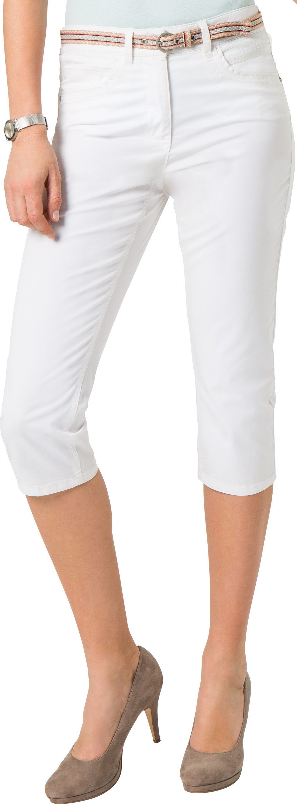 Emilia Parker Caprihose in praktischer 5-Pocket Ausführung inklusive schmalem Textilgürtel weiß