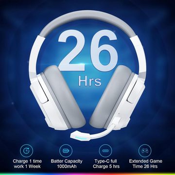 Krysenix PG4 RGB kabelloses 2,4 GHz 7.1 Surround Sound Gaming-Headset (Drahtloses Gaming-Headset mit 2,4-GHz-Funktechnologie. Abnehmbares, mit KI-abnehmbarem Noise-Cancelling-Mikrofon für Laptop)