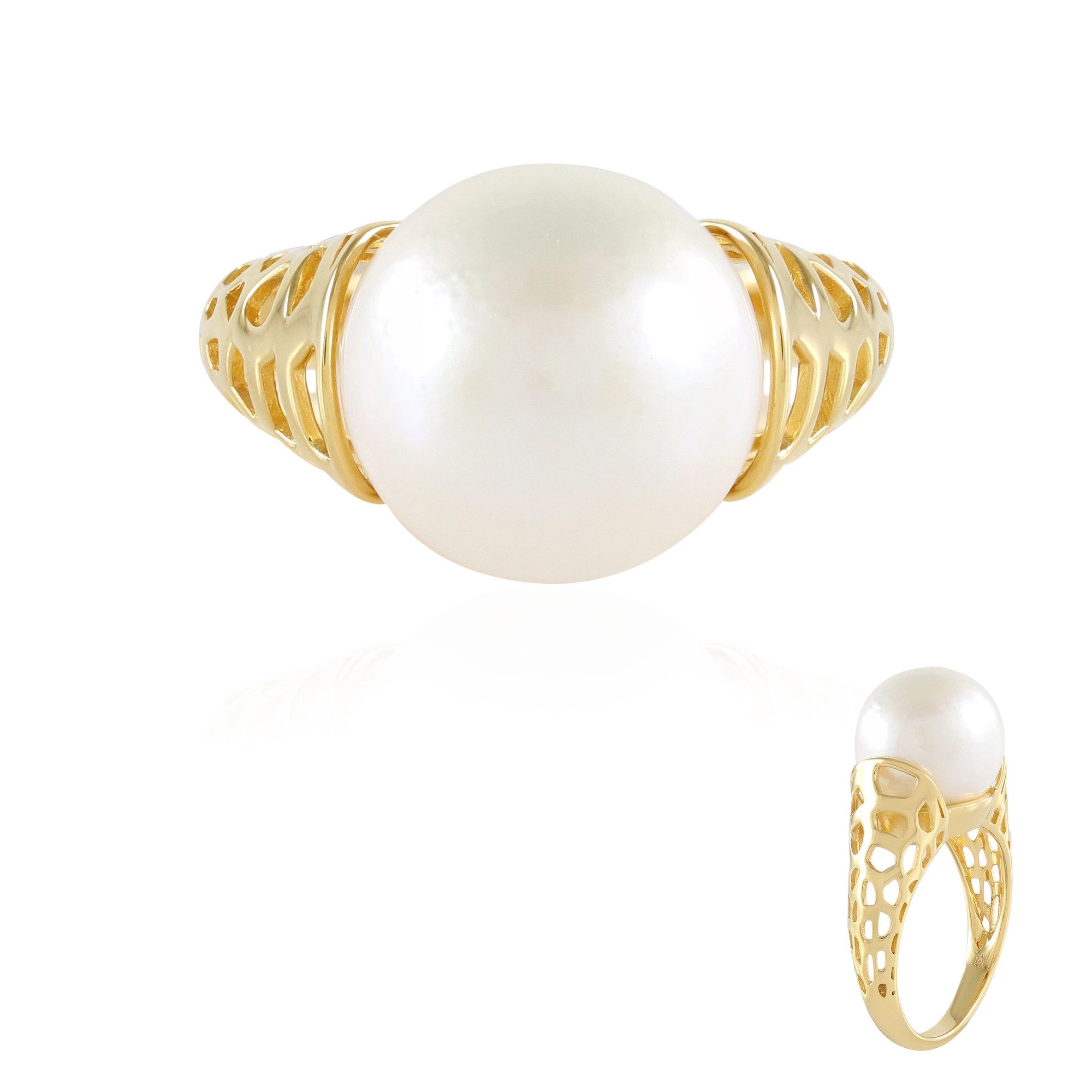 Cavill Perlenring Schicker weißer Perlenring aus vergoldetem Silber (1-tlg)