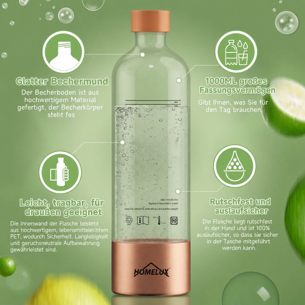 HOMELUX Wassersprudler Sprudelwasser Maschine mit 1L PET-Flaschen Bpa-Frei, (1-tlg), Soda Maker, Wasser Sprudel GeräT, Water Carbonator