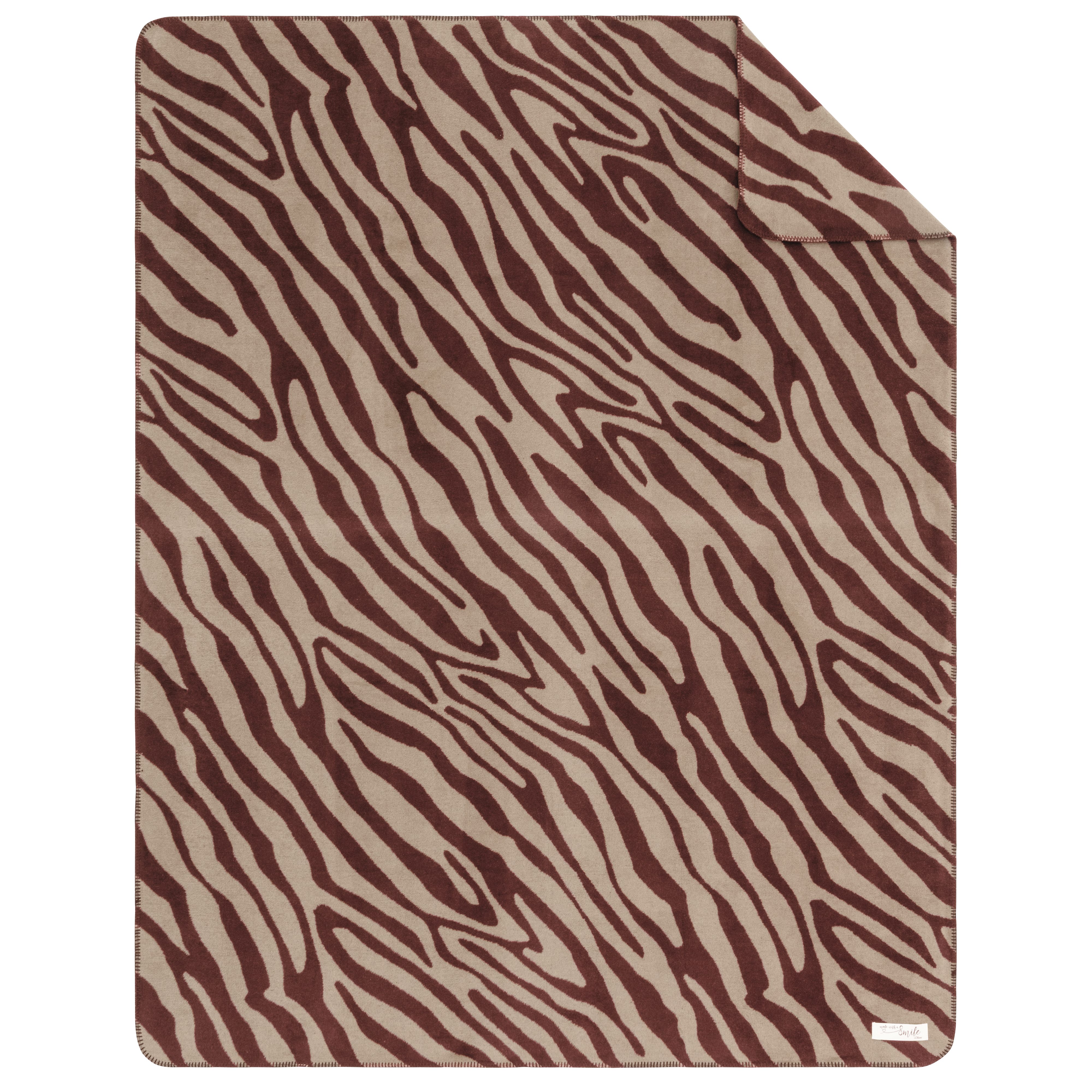 Wohndecke s.Oliver Baumwollmischdecke, s.Oliver, Elegantes Zebra-Muster in warmem Bordeaux und Beige