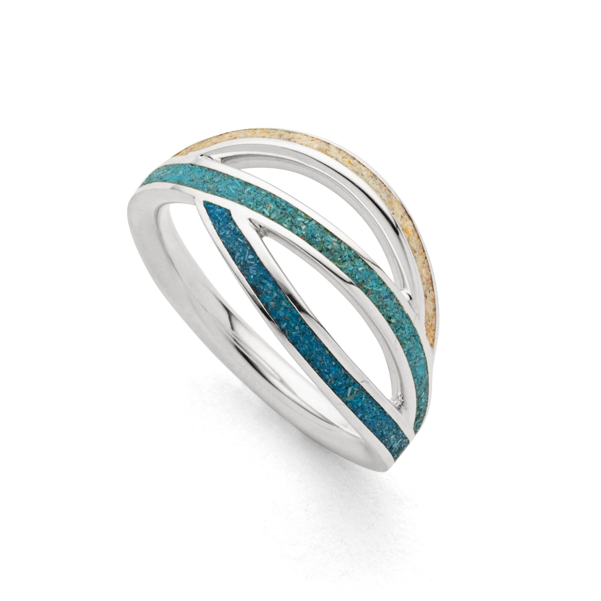 DUR Fingerring DUR Schmuck: Ring "Ocean Stream" mit Strandsand und blauem Steinsand