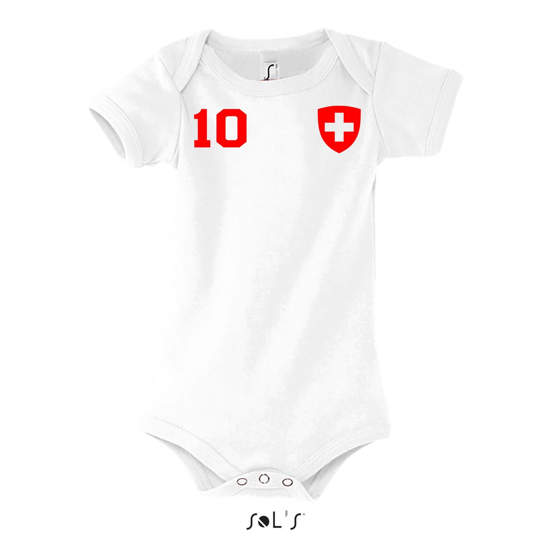 Trikot EM Europa Meister Baby & Brownie Strampler Swiss Kinder Schweiz WM Sport Fußball Blondie