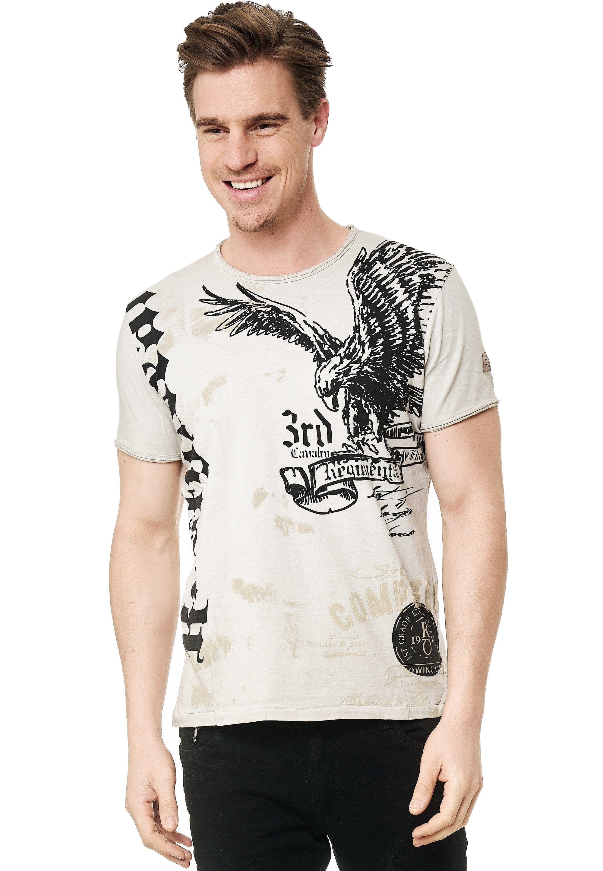 Rusty Neal T-Shirt mit Adler-Print beige