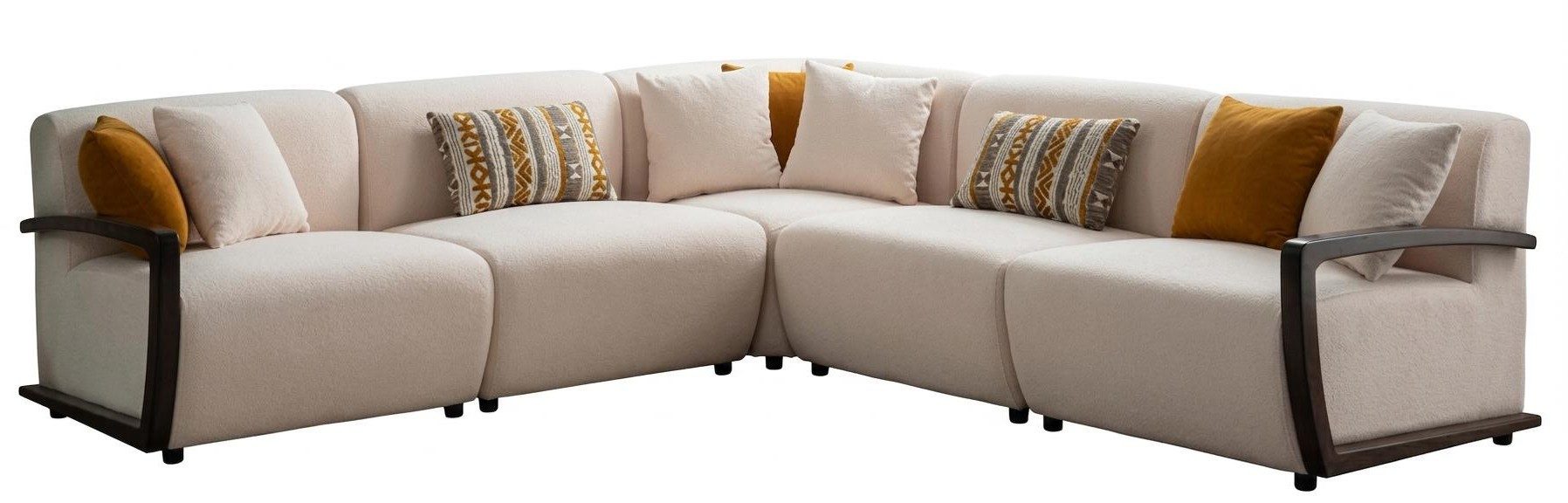 Xlmoebel Ecksofa Beiges L-förmiges Ecksofa weiches Stoffsofa Wohnzimmermöbel modern, 5 Teile, Mit Kissen