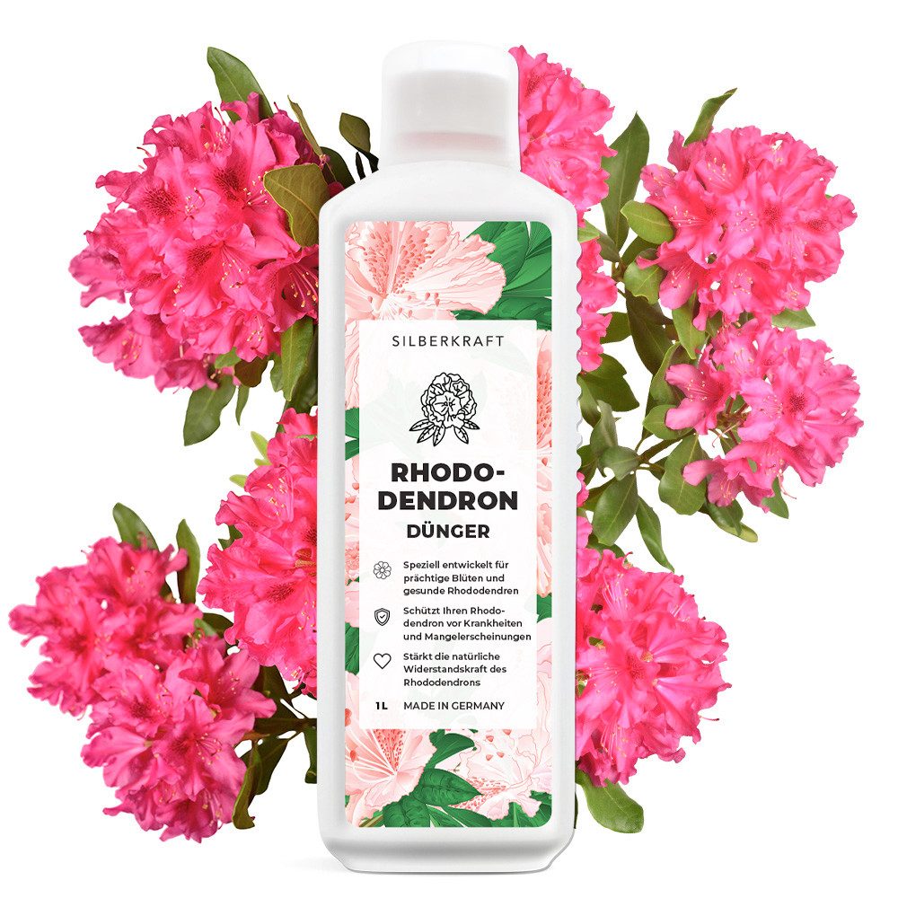 Silberkraft Pflanzenstärkungsmittel Rhododendron Удобрение - Mineralischer NPK Flüssigdünger mit Stickstoff, 1 L, Spezialdünger für Rhododendren, Azaleen, Hortensien & Kamelien, Für kräftige Wurzeln, sattes Blattgrün & reiche Blütenbildung