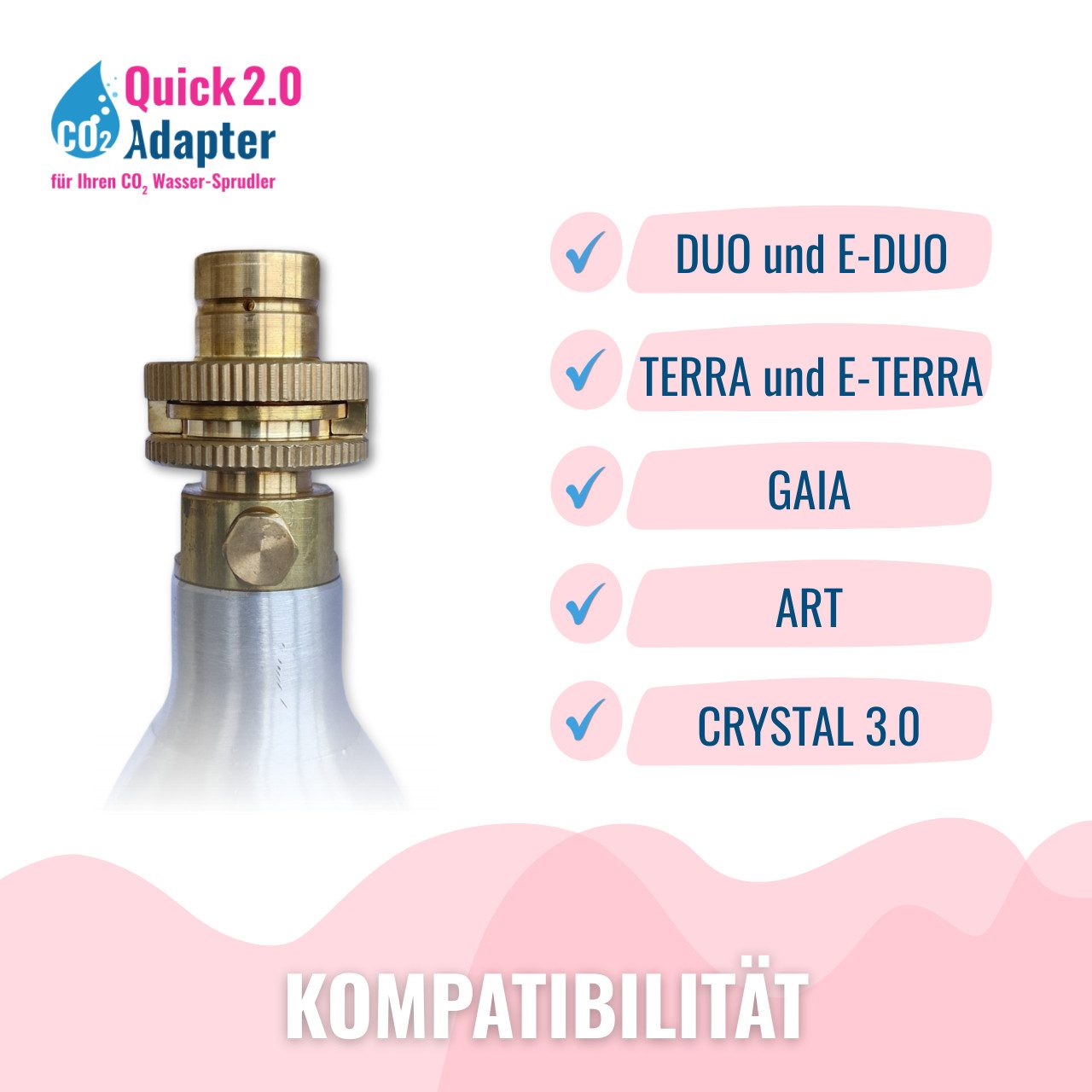 BlueCraft Wassersprudler Quick-Adapter 2.0 für CO2 Wassersprudler kein Umbau, Messing, 2-teilig, kompatibel mit allen gängigen Sprudlern DUO, Terra, Gaia, Crystal 3.0