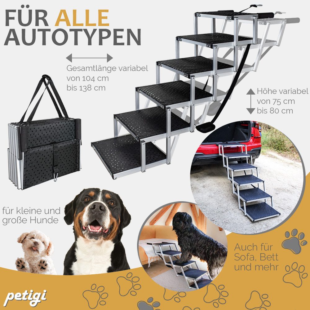 Petigi Hunderampe Hundetreppe Anti Rutsch Einstiegshilfe faltbar 6 Stufen H günstig online kaufen