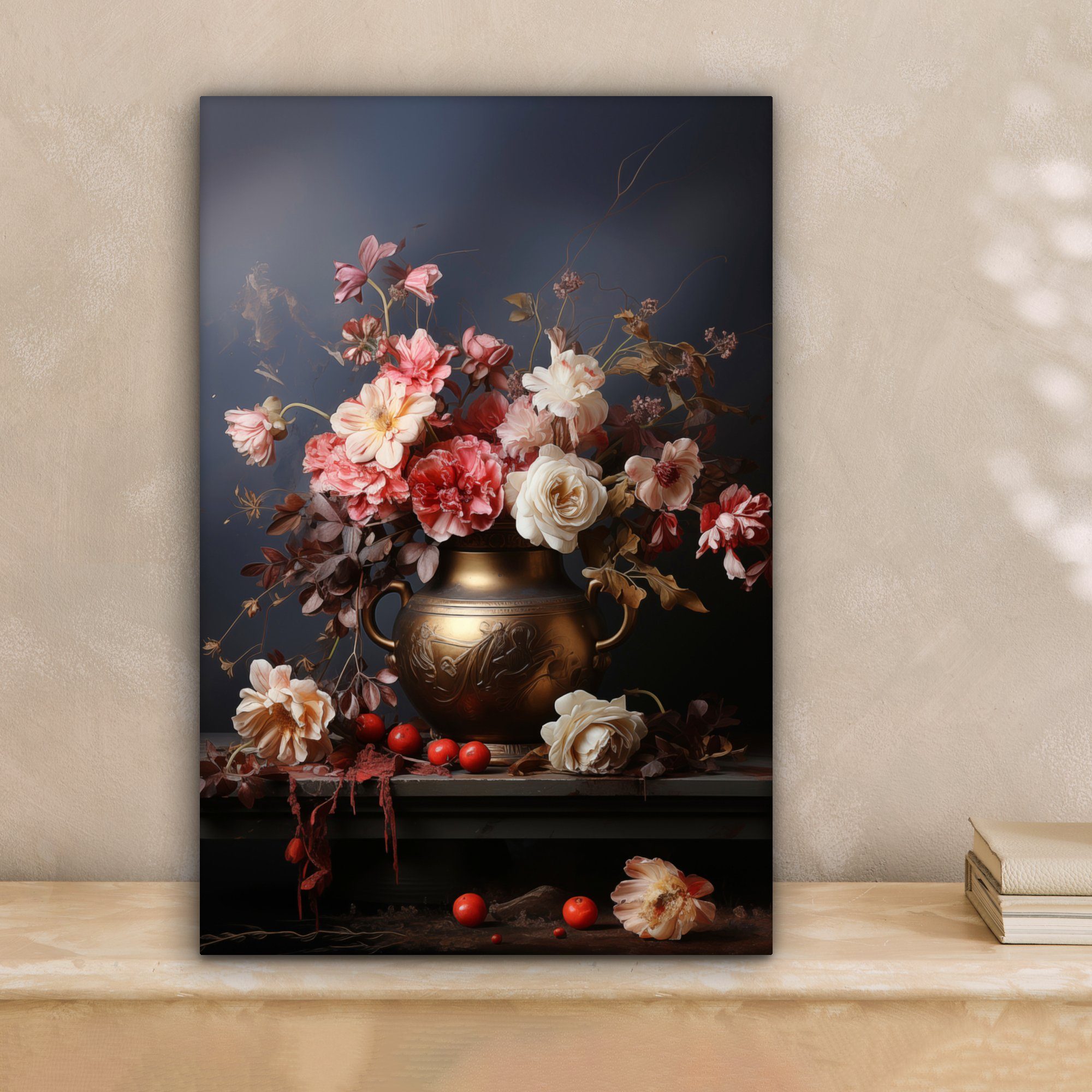 OneMillionCanvasses® Leinwandbild Stilleben - Blumen - Rosen - Blumenstrauß - Vase, Fotodruck (1 St), Vintage Deko Bilder Wohnzimmer, Wanddeko Retro, 20x30 cm
