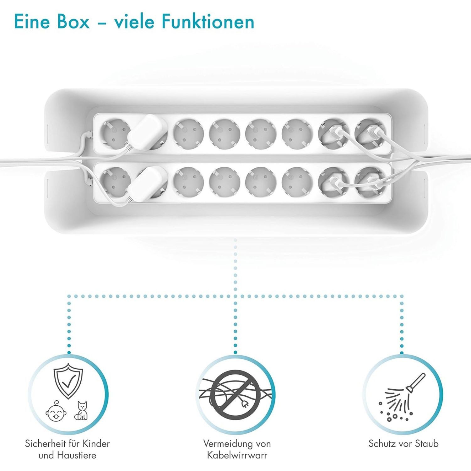 Pazzimo Kabelbox Design Kabelbox Kabelmanager Ladebox Box Weiß, (1x Kabelbox, Aufbewahrung), Kabel-Organizer Strom Ladestation für Zuhause TV PC Büro Schreibtisch