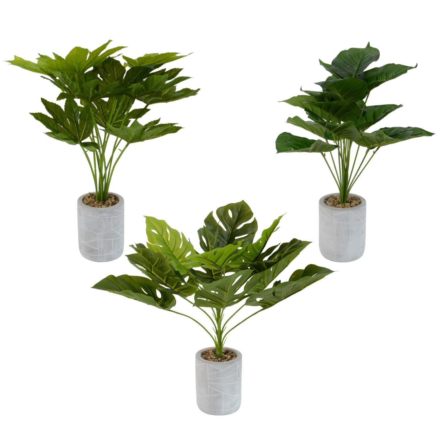 Künstliche Zimmerpflanze 3X künstliche Dekopflanze Tontopf, 52 Höhe INtrenDU, cm im