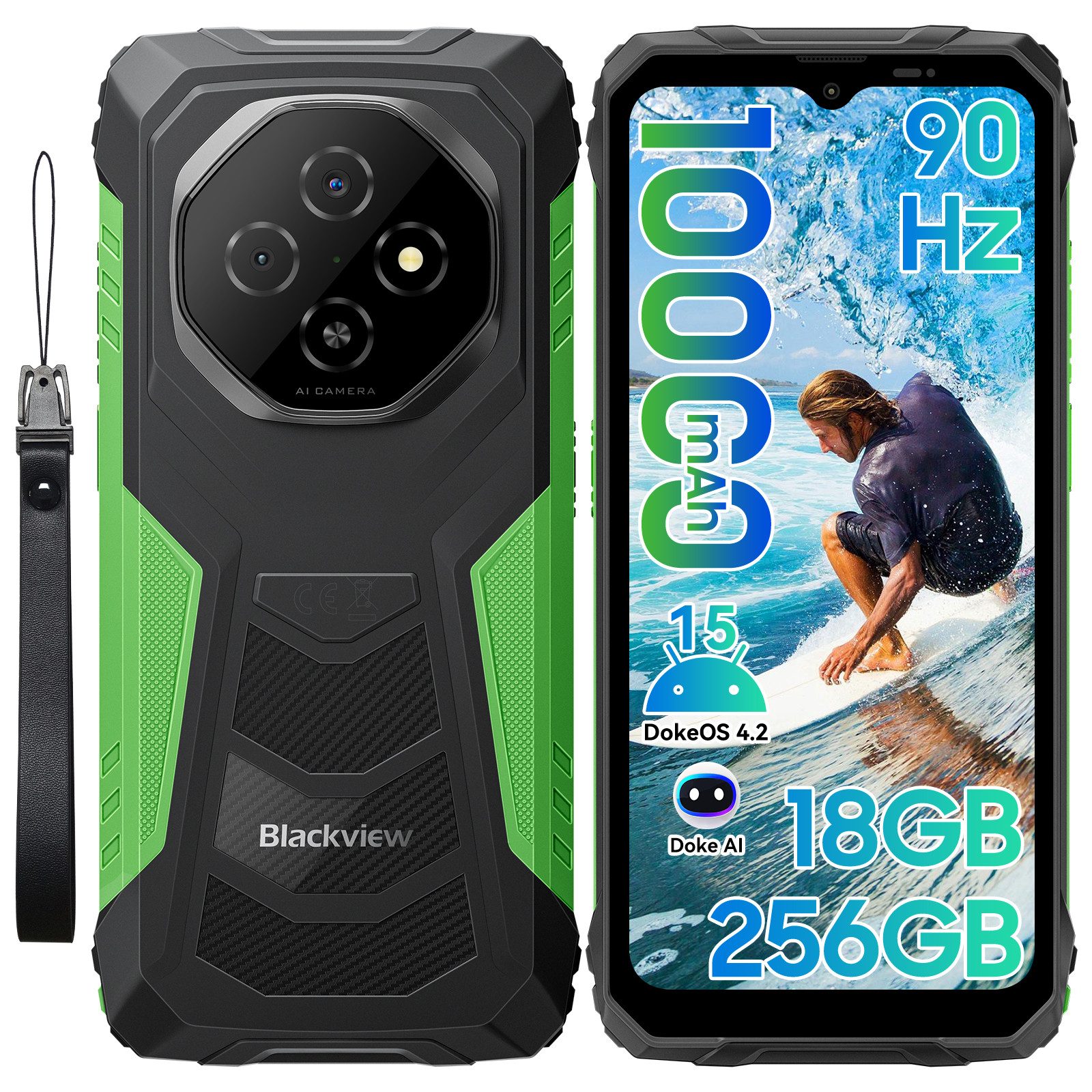 blackview FORT 1 incl. 18W Ladegerät Android 15, AI, Outdoor Handy (256 GB Speicherplatz, 6.56”, 90Hz, fingerprint, NFC,10000mAh, 18W)
