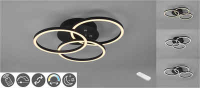 TRIO Leuchten LED Deckenleuchte Circle, Memoryfunktion, Nachtlichtfunktion, LED fest integriert, warmweiß - kaltweiß, Deckenlampe schwarz matt mit schwenkbaren Ringen / inkl. Fernbedienung