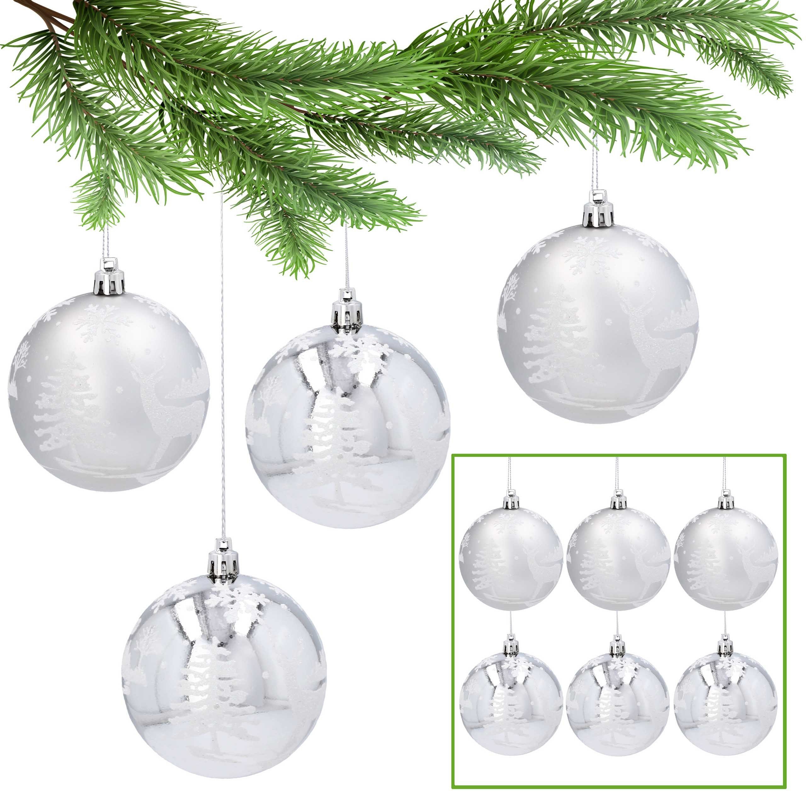 Sarcia.eu Weihnachtsbaumkugel Christbaumkugelset aus Kunststoff 8cm, silbern, 6 Stück 1 Pack