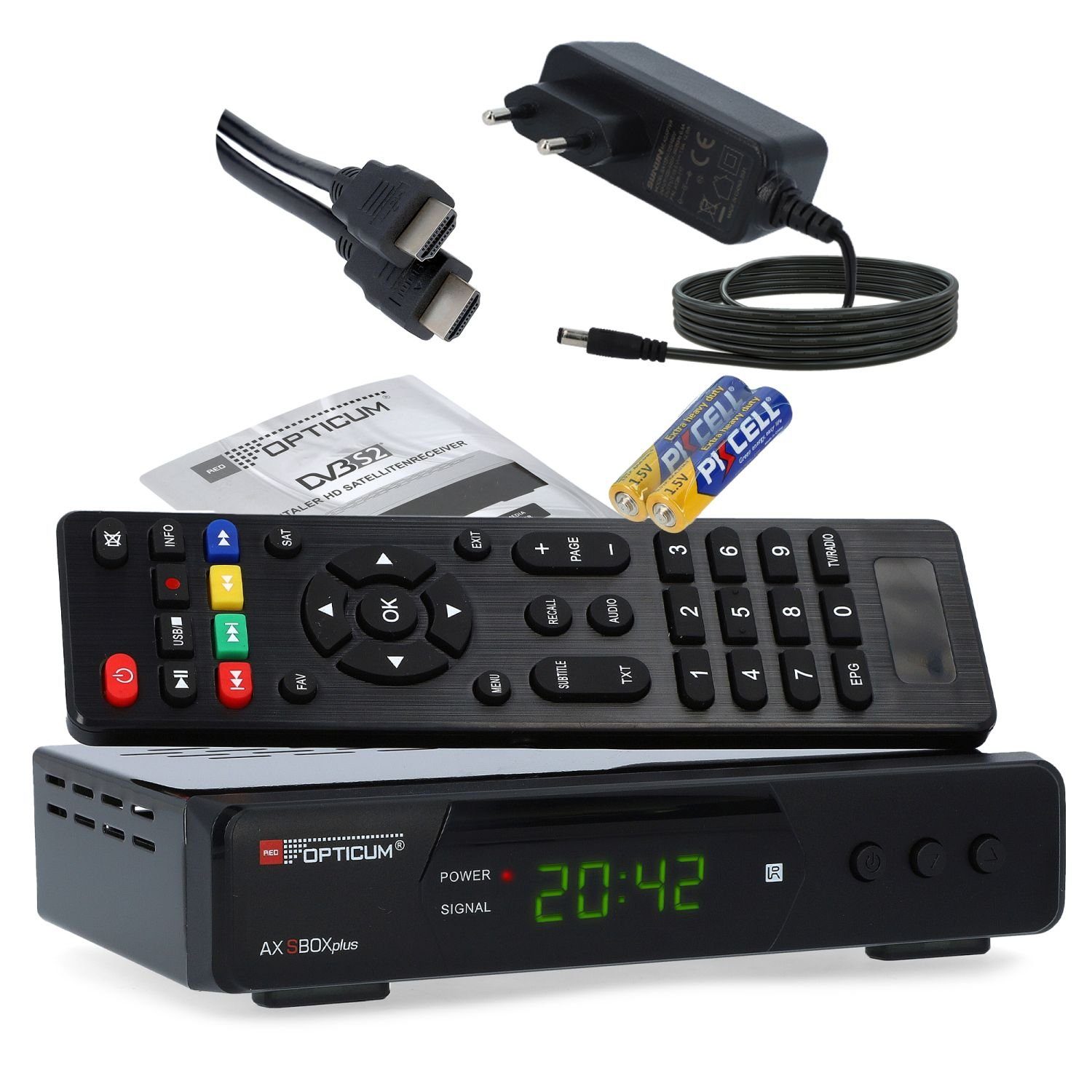 mit OPTICUM HDMI HDMI, Kabel Unicable - Aufnahmefunktion SCART, PVR + (PVR, RED USB, SBOX & SAT-Receiver Plus tauglich) Coaxial Timeshift