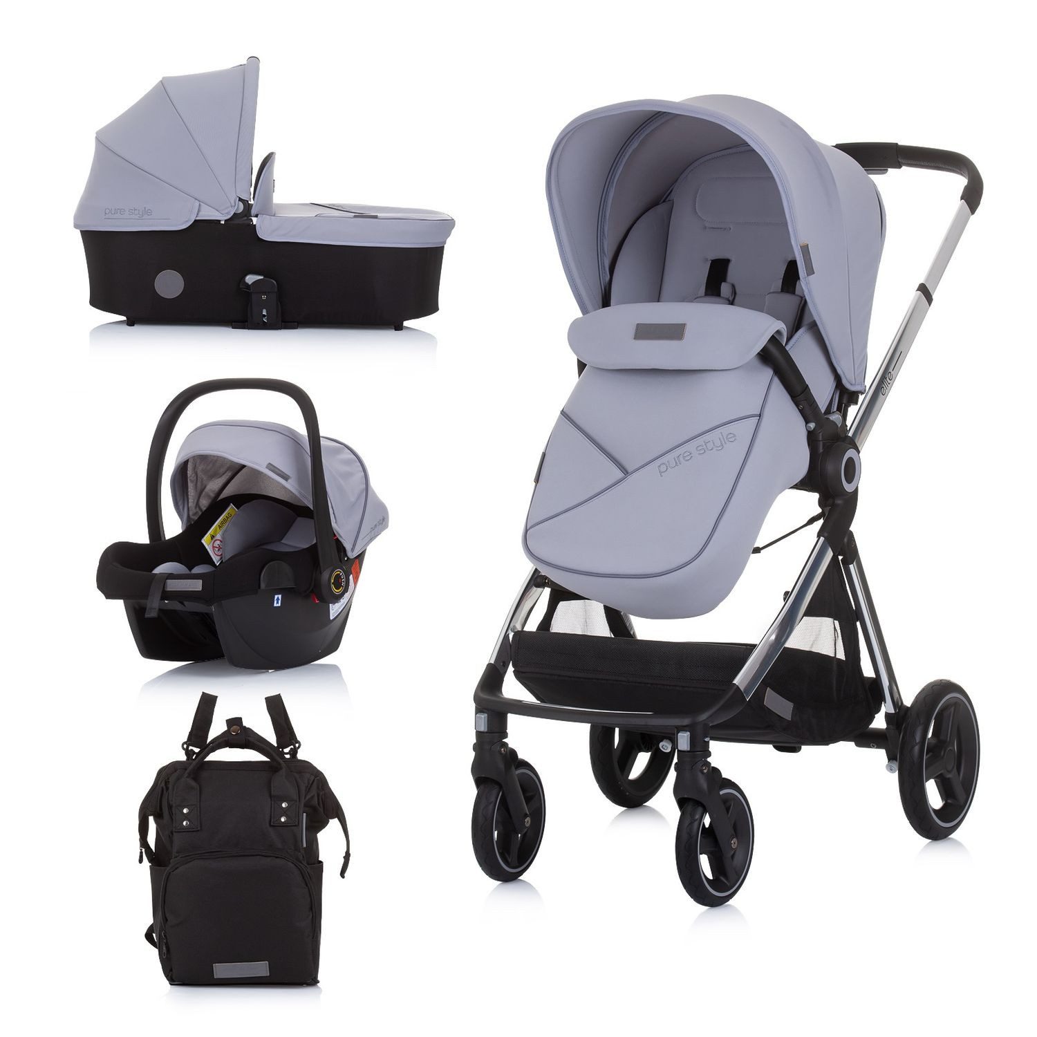 Chipolino Kombi-Kinderwagen Kinderwagen Elite 3 in 1, i-Size Babyschale Sportsitz Babywanne Tasche