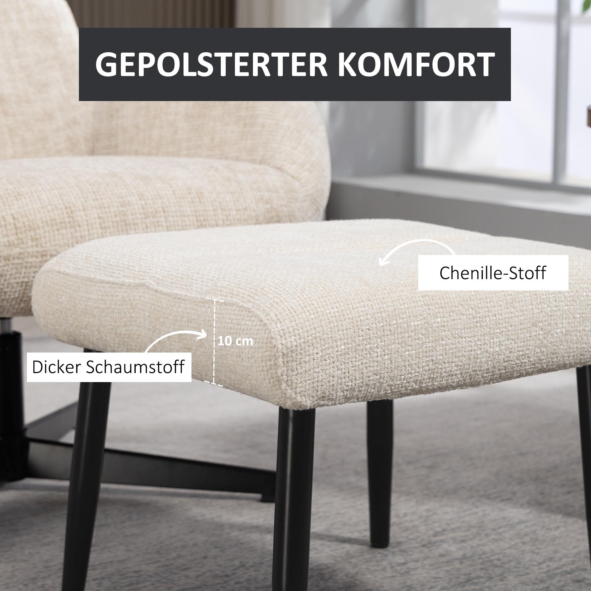 HOMCOM Fußhocker Sitzhocker mit weichem Sitzkissen Stahlbeinen Ottoman (Hocker, 1 St., Sitzhocker), für Schlafzimmer, Wohnzimmer, Cremeweiß – Bild 4 von 5
