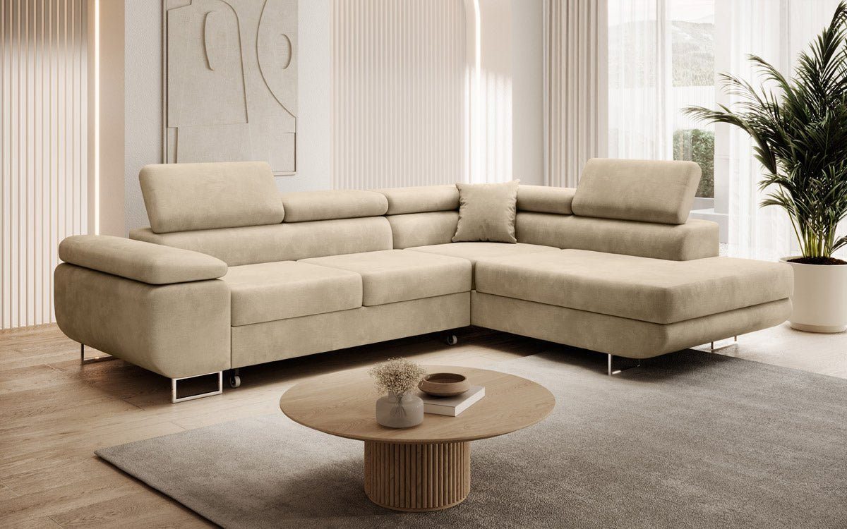 Luxusbetten24 Schlafsofa Designer Sofa Aston Samt, Beige, Rechts
