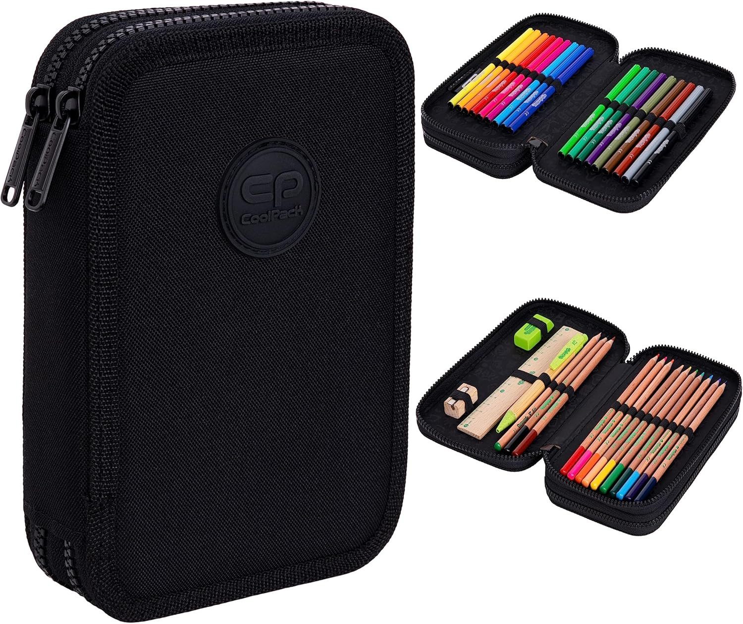 GOLDKIDS Federmäppchen COOLPACK 2-fache Federtasche Federmappe 100% recycelt, (ECO 35-teilig Schüleretui Stifte, und Pinsel inkl. Aufgabenheft Federbox Etui), Stiftetasche Schlamper-Etui Schul-Etui