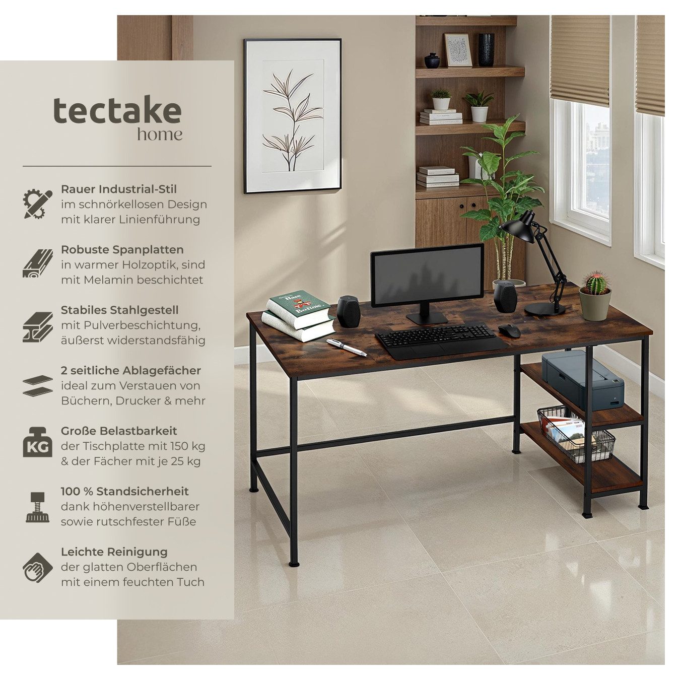 tectake Schreibtisch Computer-Schreibtisch (1-St., 1 tlg), Geradliniger Com günstig online kaufen