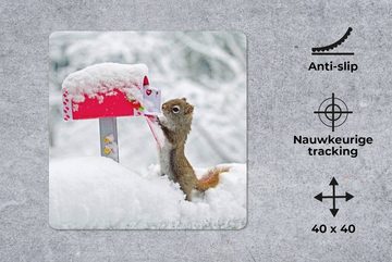 MuchoWow Gaming Mauspad Eichhörnchen - Briefkasten - Schnee - Winter (1-St), Mousepad mit Rutschfester Unterseite, Gaming, 40x40 cm, XXL, Großes