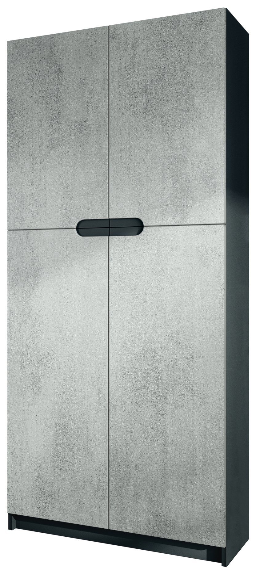 Vladon Aktenschrank Logan (Aktenschrank, mit 5 Fächern und 4 Türen) Schwarz matt/Beton Oxid-Optik (82 x 185 x 37 cm) Fronten in Beton Oxid Optik