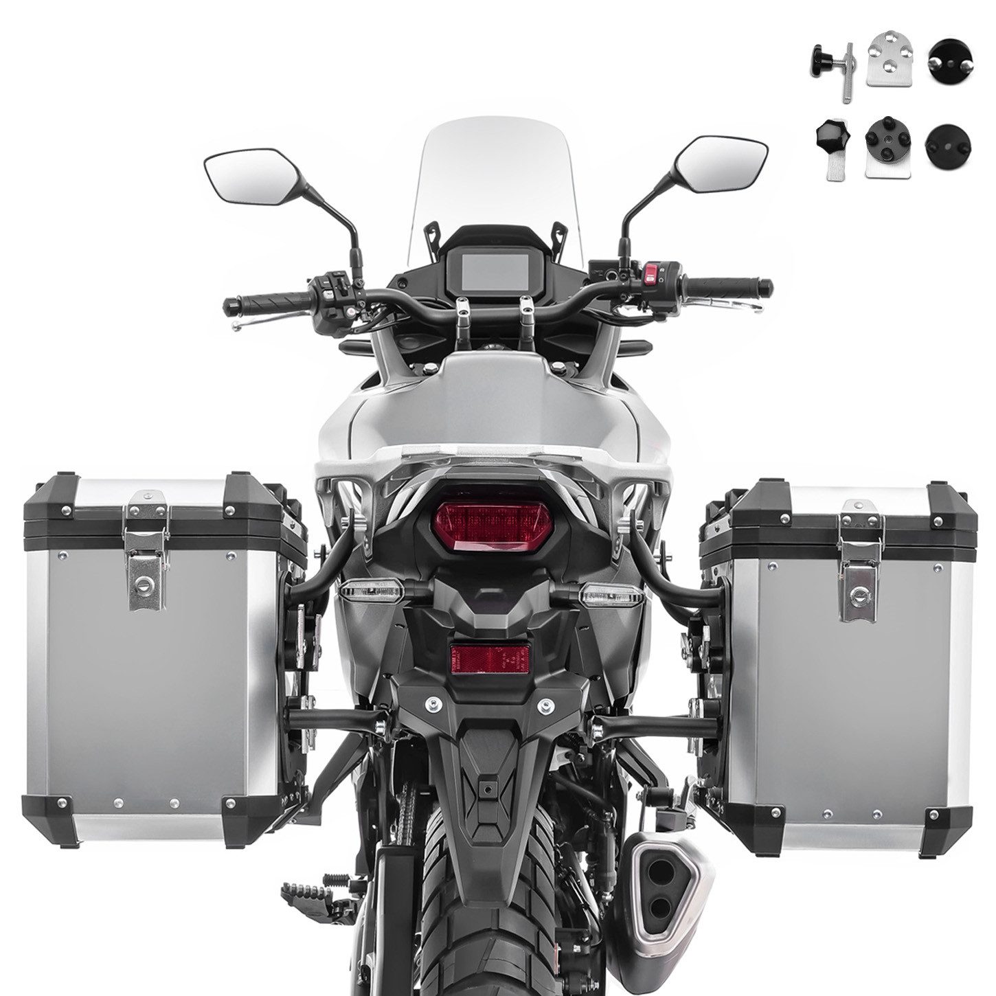 Bagtecs Schraube Set Motorrad Alukoffer 2x48 Liter Seitenkoffer XW48 silber + Adapter