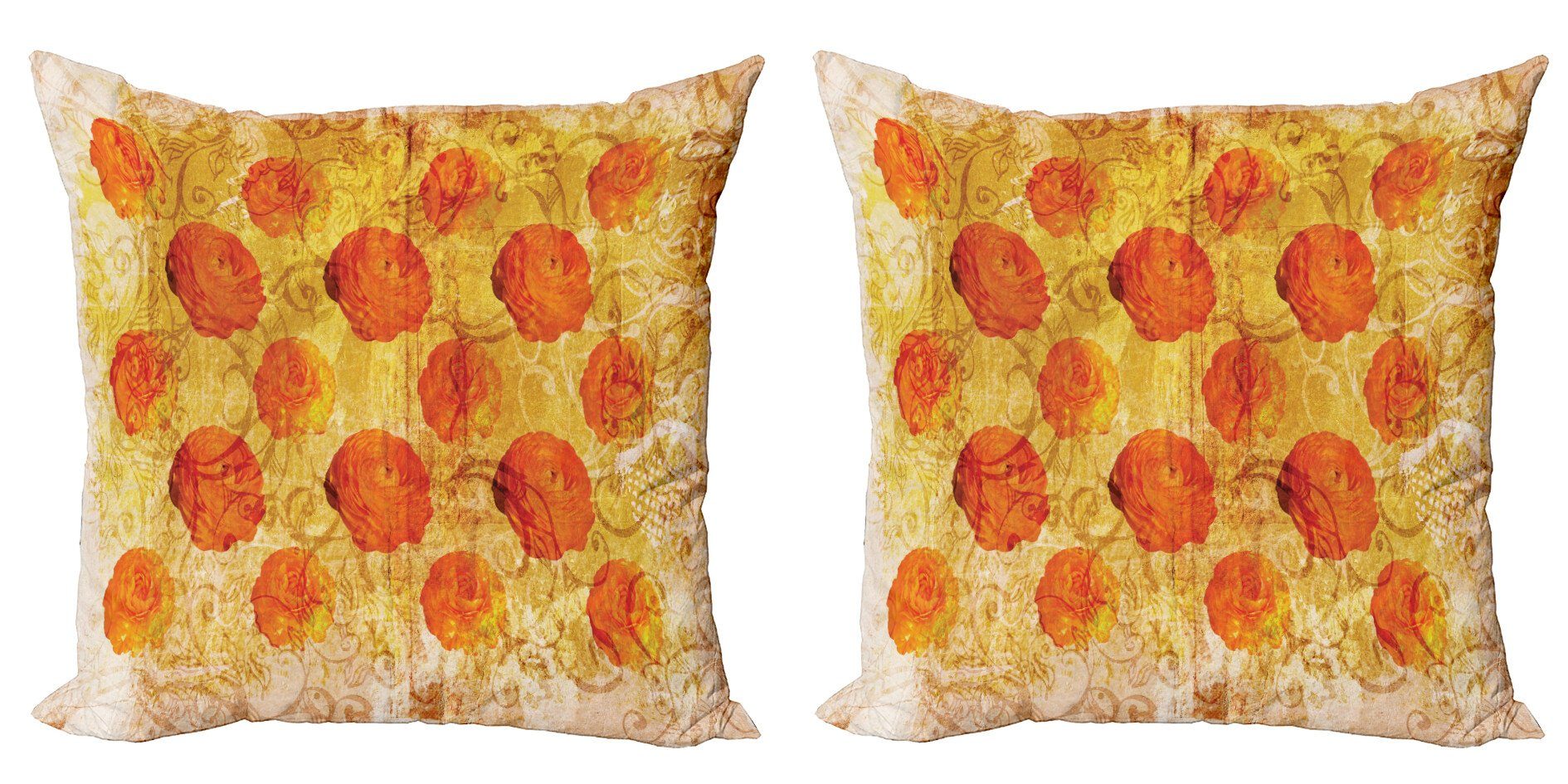 Orange Doppelseitiger Digitaldruck, Rose Blumenkunst Accent (2 Modern Grunge Kissenbezüge Abakuhaus Stück),