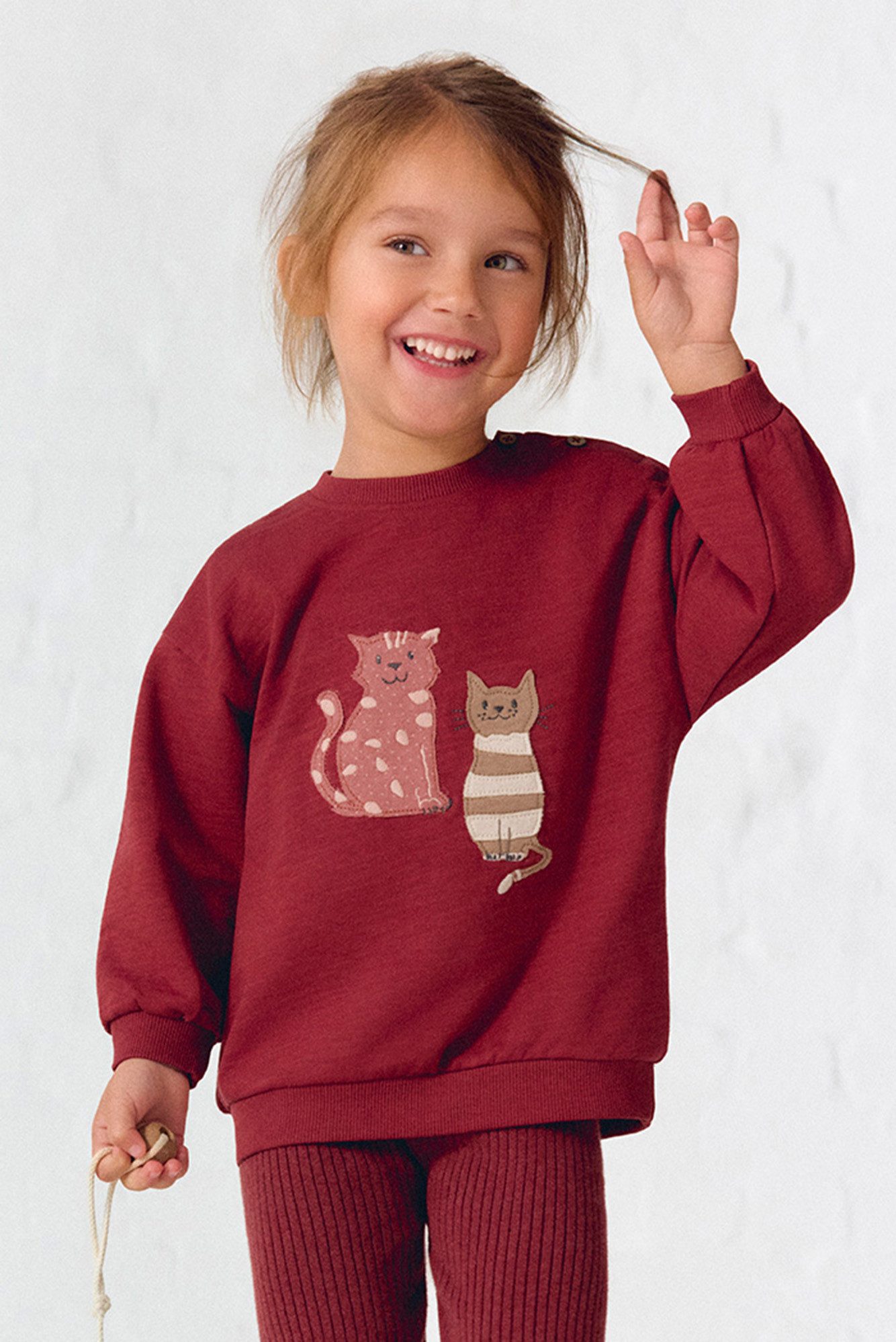 People Wear Organic Sweatshirt rot uni, "Katzen" GOTS zertifiziert
