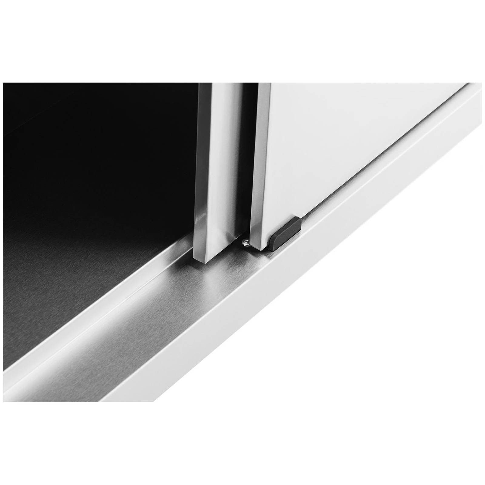 Royal Catering Arbeitstisch 150 x 70 cm Arbeitsschrank Schiebetüren Edelstahlschrank Aufkantung, verschiedene Größen