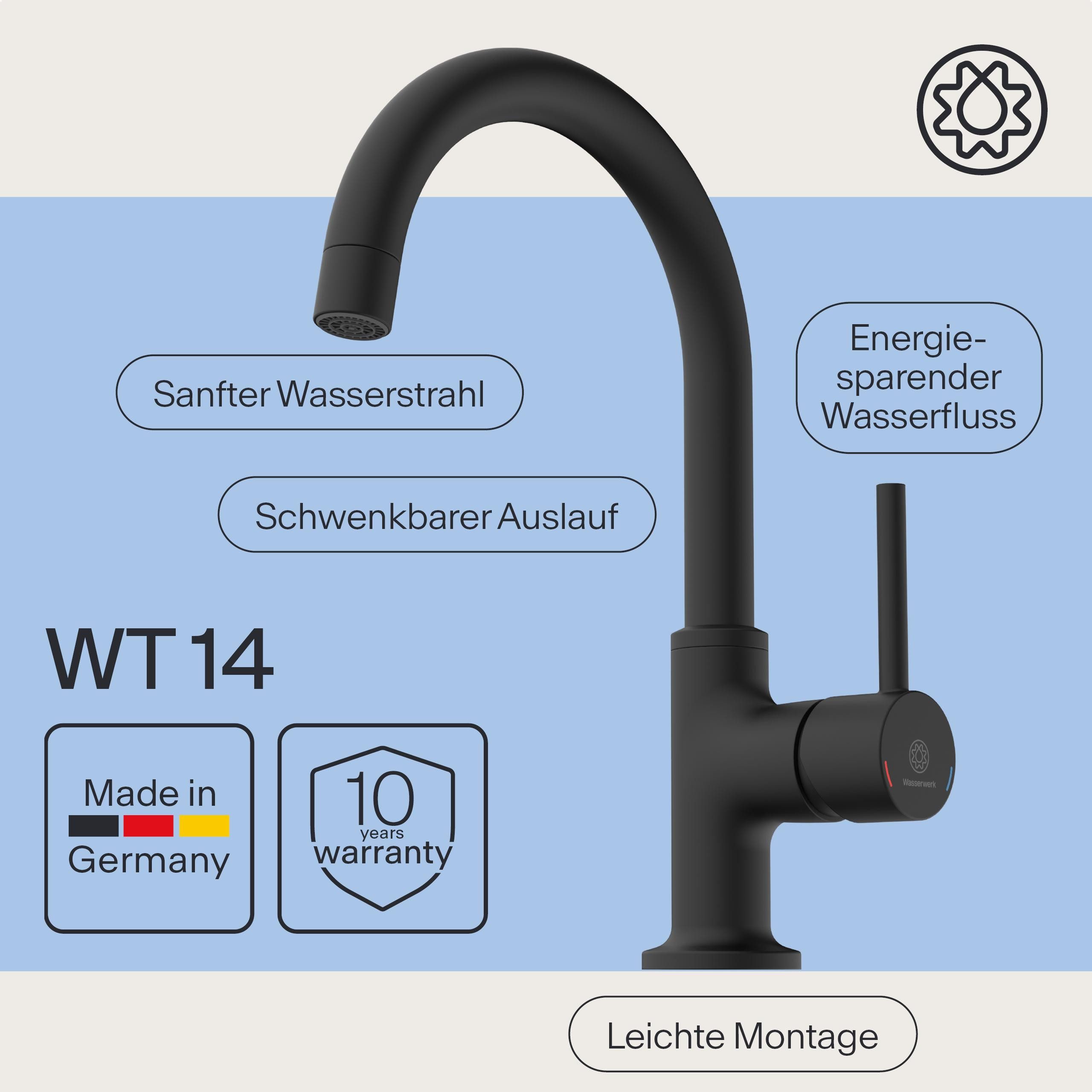 WASSERWERK Waschtischarmatur WT 14 inkl. Popup, 360° schwenkbar, geräuscharm, wassersparend