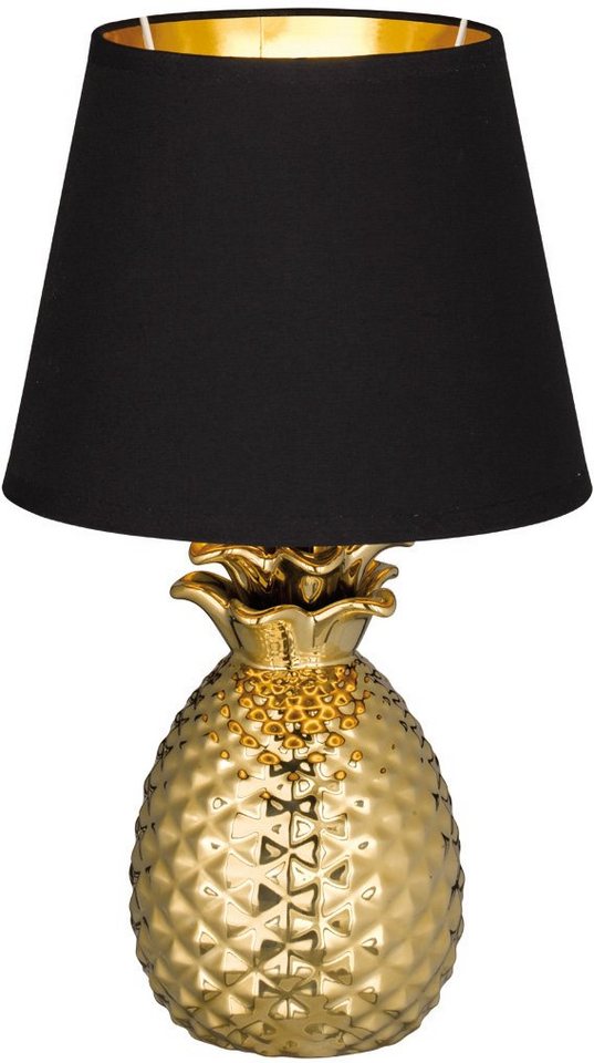 TRIO Leuchten Schreibtischlampe Pineapple, ohne Leuchtmittel, Ananas Form  gold, Stoffschirm schwarz/gold, Leuchtmittel wechselbar, Sorgt durch den  Stoffschirm für eine angenehme Beleuchtung