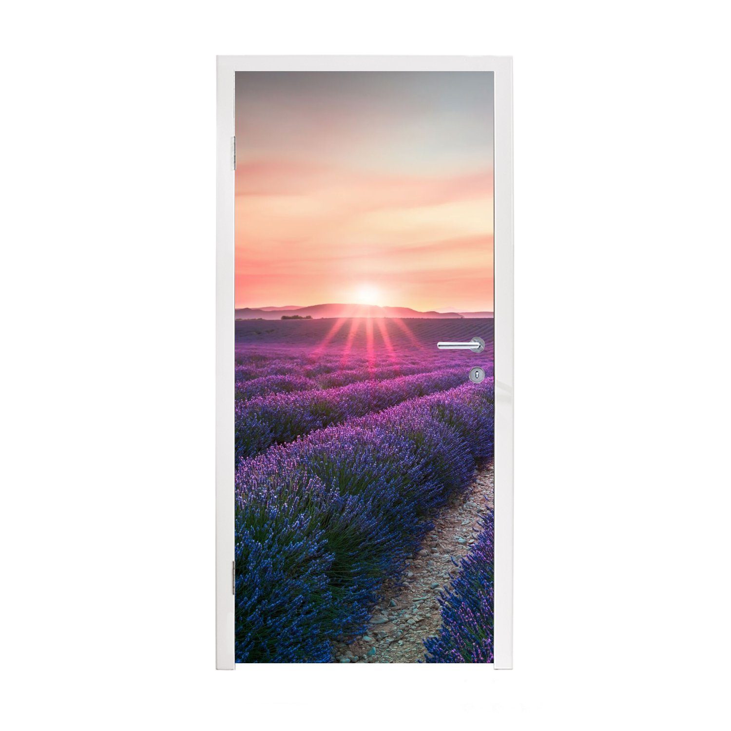 Lavendel - 75x205 - Blumen Lila St), (1 Türtapete für - cm Matt, bedruckt, Türaufkleber, MuchoWow Tür, Fototapete Himmel,