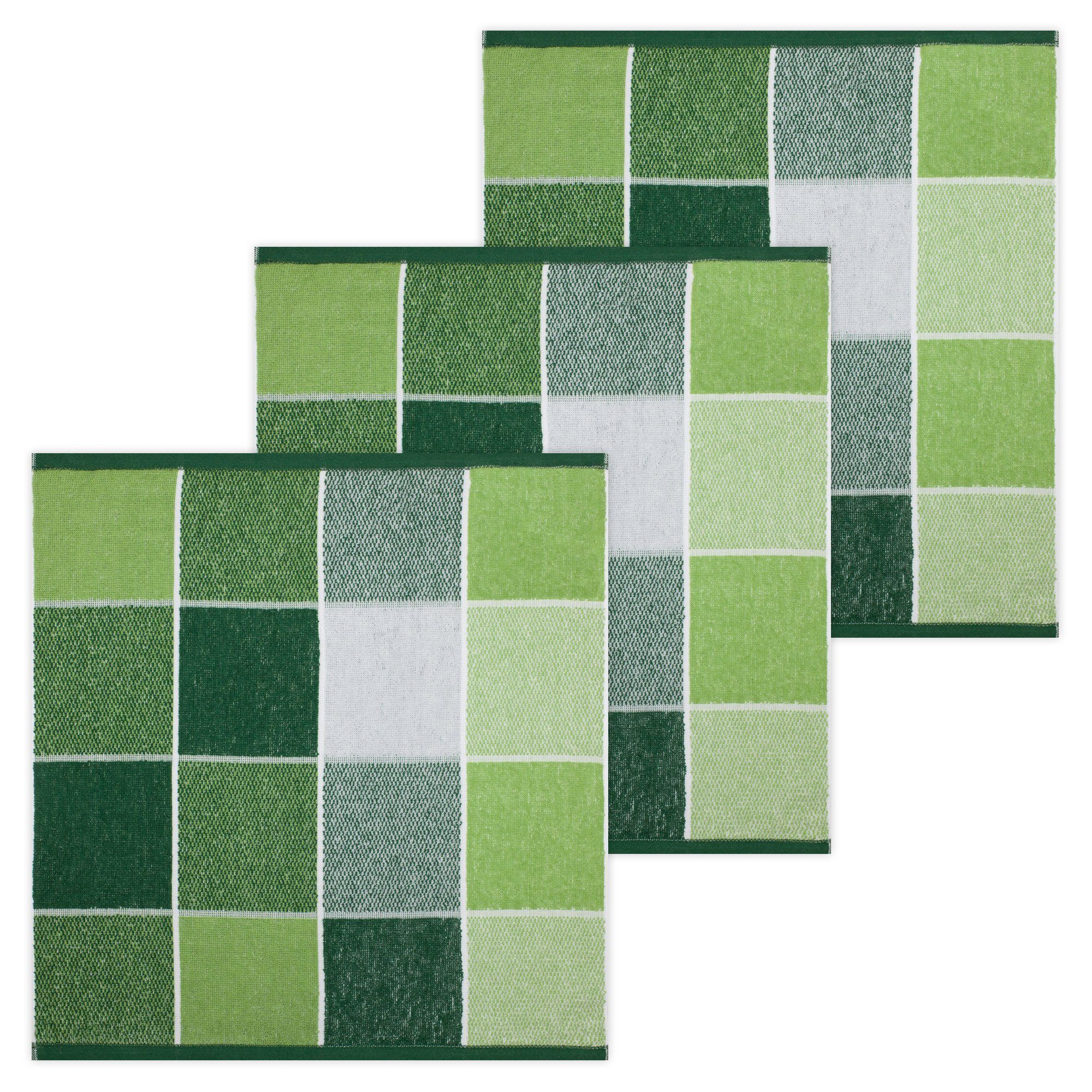 Grün (Set, Kracht Geschirrtuch ca.50x50cm Blockkaro, Set), Küchenhandtücher Pack Stück) 3er 3-tlg., (3 Baumwolle Frottee