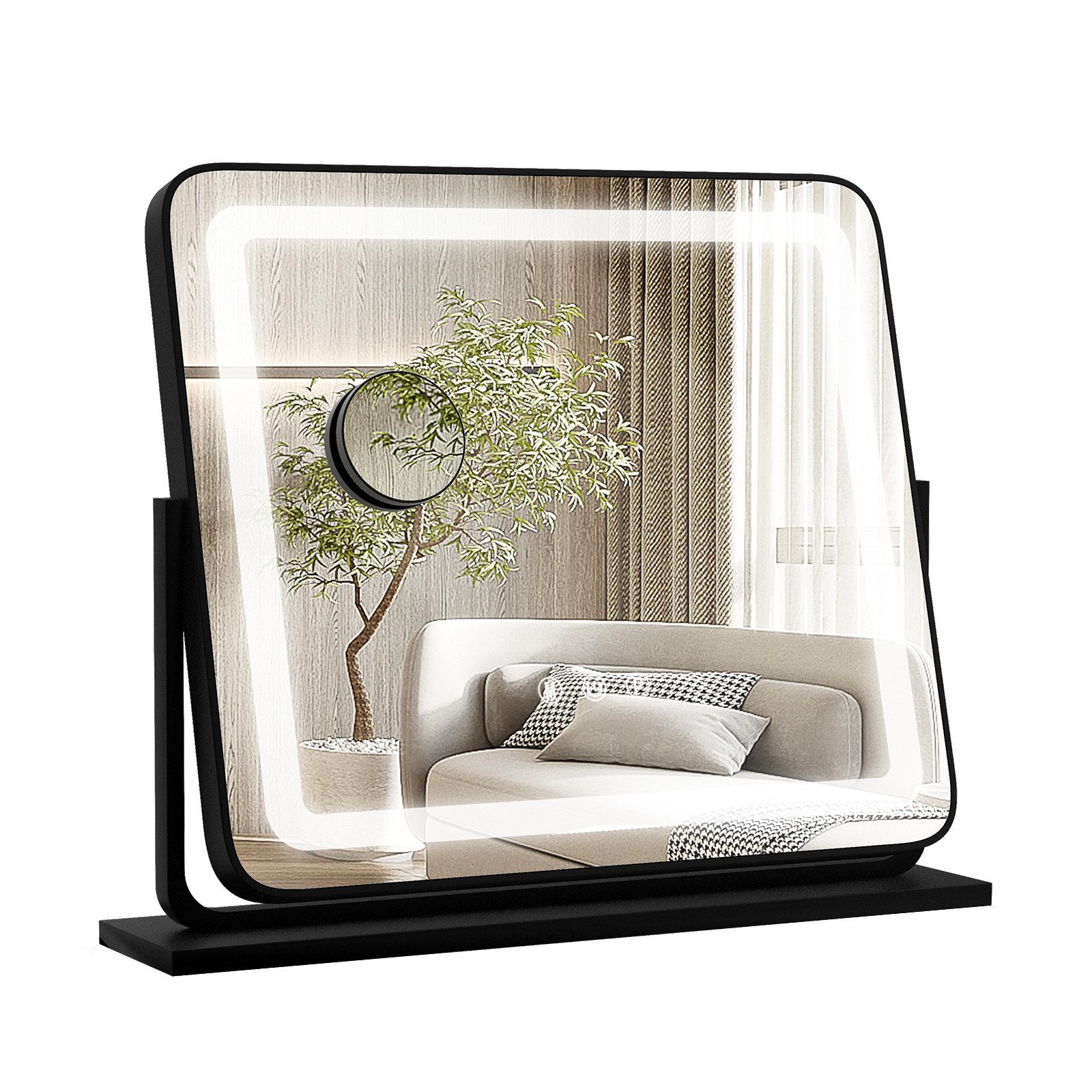 COSTWAY Schminkspiegel, mit 3 dimmbarer Lichtfarben, 5X Vergrößerung, 360° günstig online kaufen