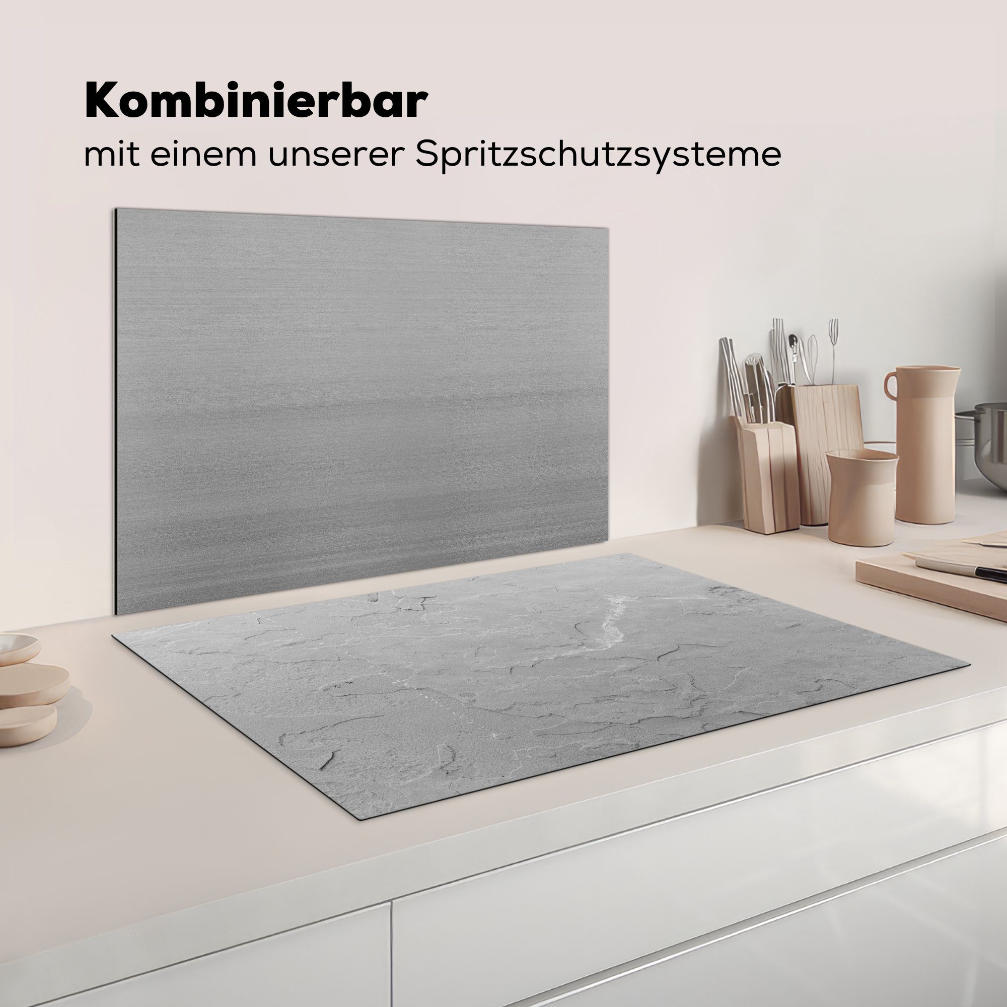 MuchoWow Herdblende-/Abdeckplatte - Induktionskochfeld 81x52 Steine - cm, die Vinyl, küche, Granit Textur, Grau Schutz (1 Ceranfeldabdeckung tlg), für 