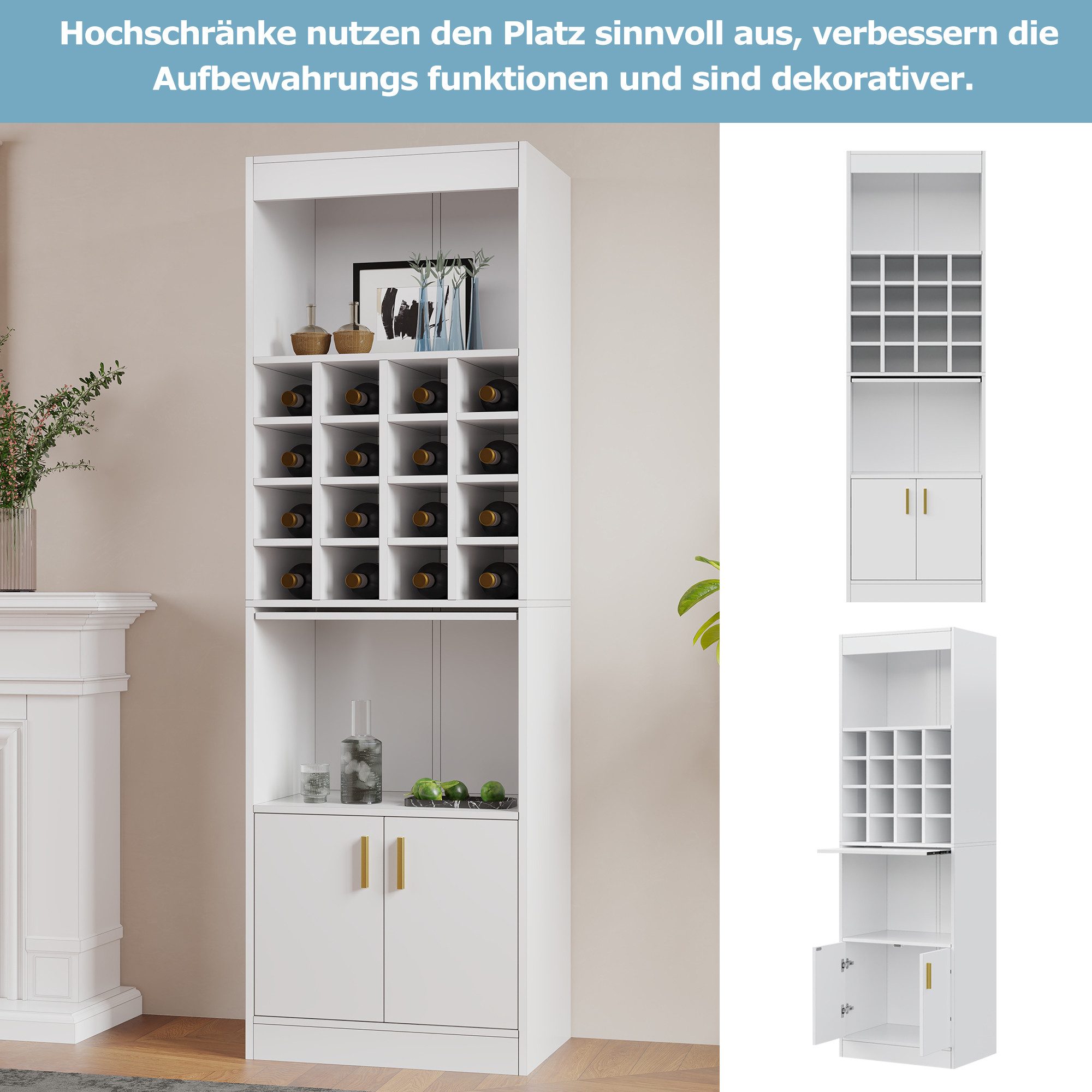 Merax Hochschrank mit Weinregal und Türen günstig online kaufen